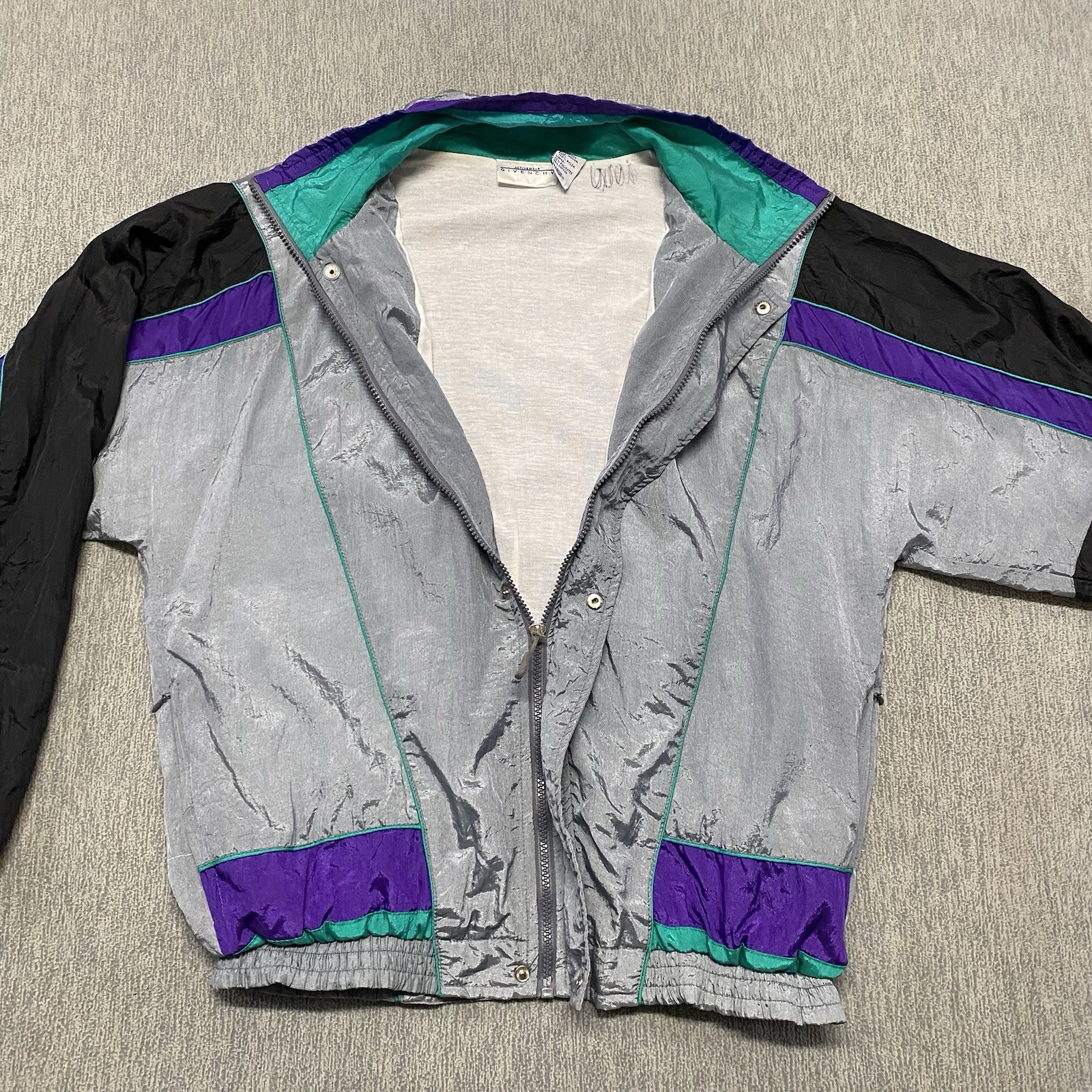 Vintage Givenchy Jacket Medium Gray Full Zip Track Windbreaker Activewear *FLAWS