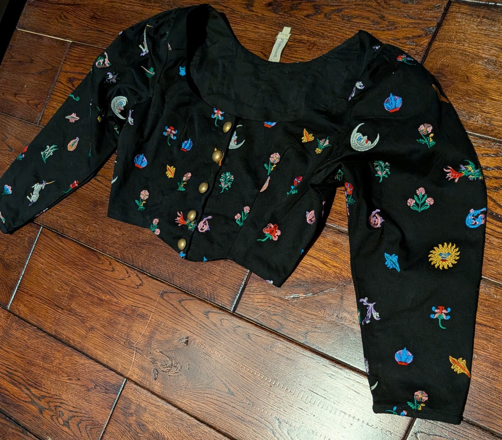 Samantha Pleet Celestial Embroidered Banner Jacket Top w/ Brass Buttons Size 4