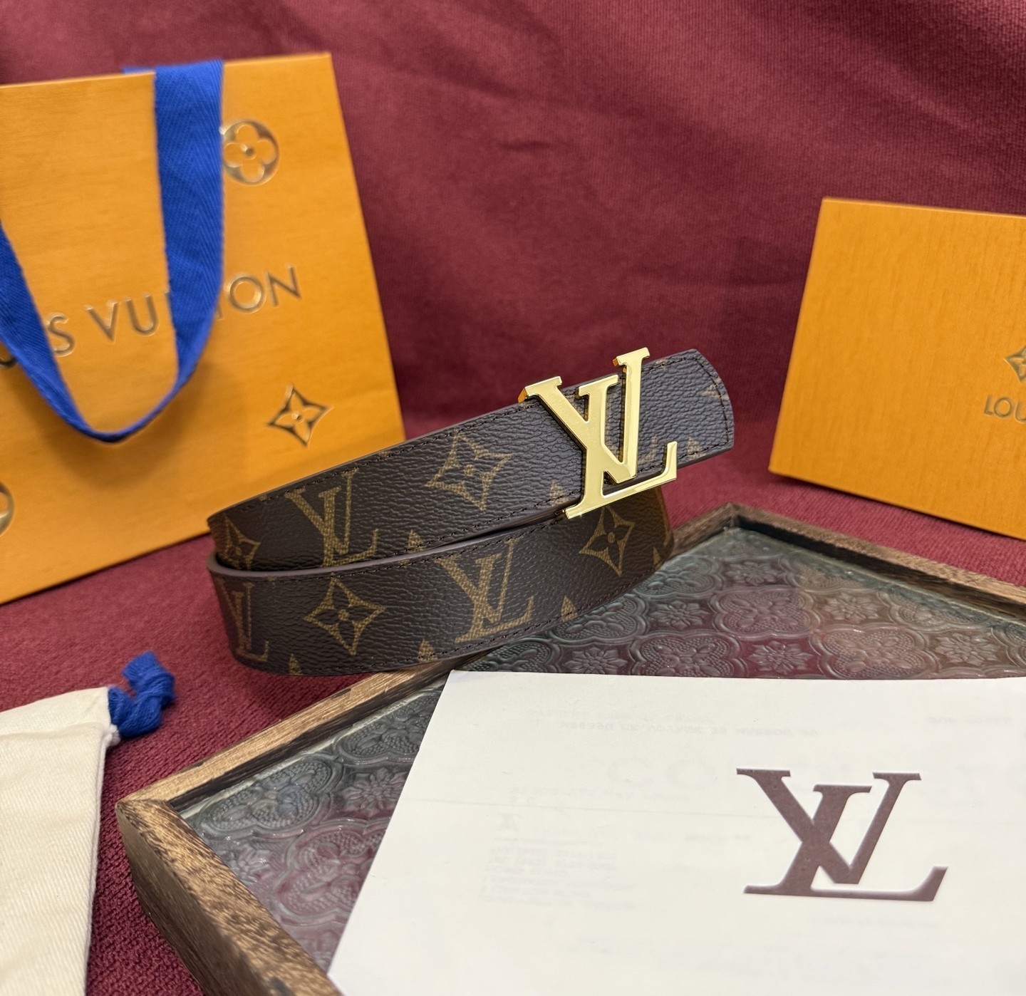 Louis Vuitton Brown Monogram Leather Reversible Women Belt Gold LV Buckle 3.0cm