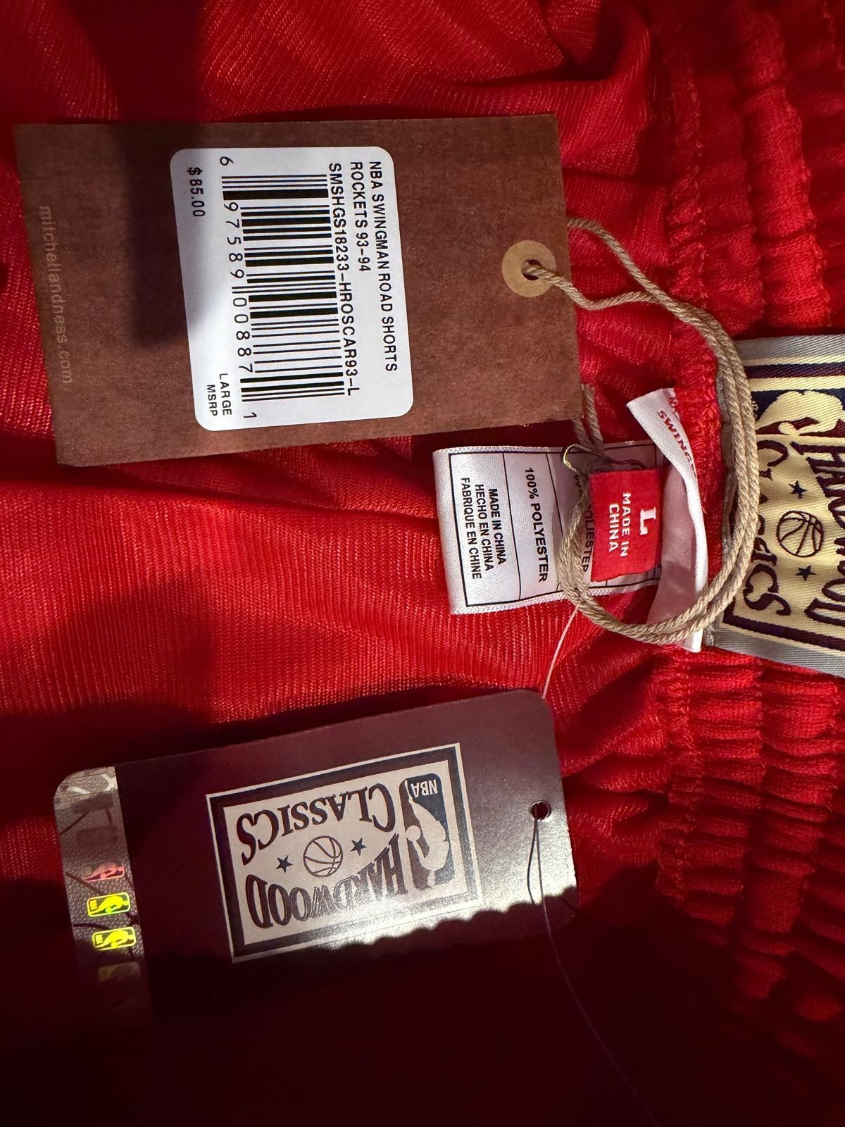 Mitchness & Ness Houston Rockets 93-94 Red Swingman Basketball Shorts Large $85