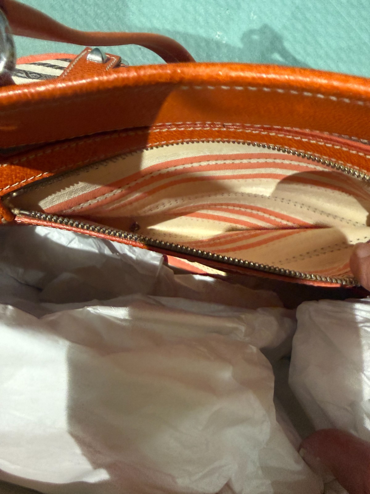 PRADA Authentic Tote Bag Canvas Orange Beige w/Silver plated hardware