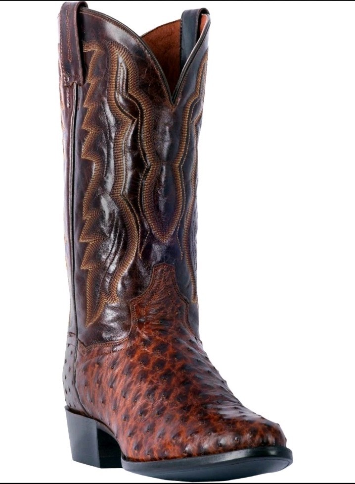 Dan Post Pershing Brass Full Quill Ostrich Western Boots Round Toe Mens Sz 12 D