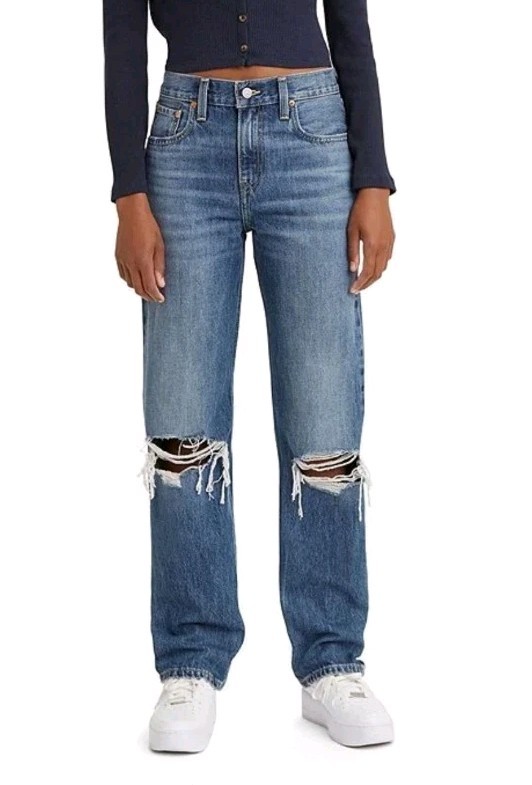 NEW Levi’s Women’s Low Pro Straight Jeans Dark Wash Relaxed Mid Rise 26 Distress