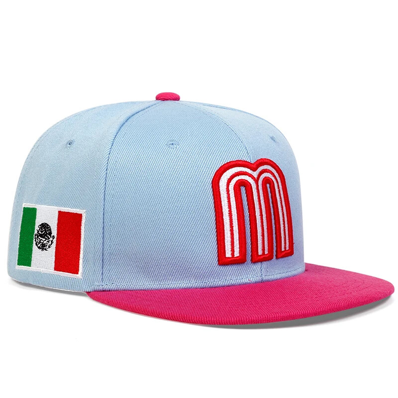 Mexico Baseball Cap Letter M With Embroidered Flag Flat Brim Snapback Hat
