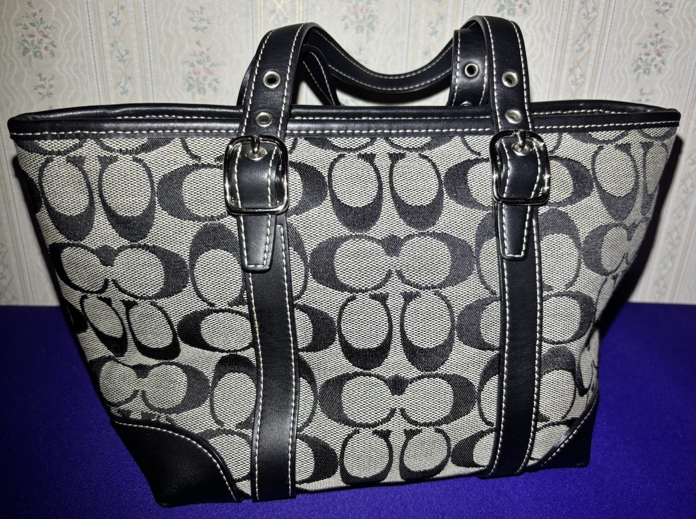 Vintage Coach Y2K Era Monogram Mini Tote 2002 F2J-6043 Signature Canvas Black