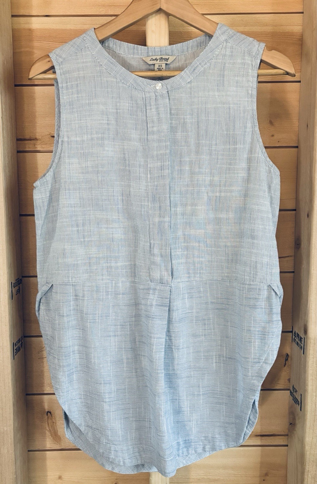 Lucky Brand Coastal Blouse Minimalist Top 100% Natural Fiber Side Beach Surfside
