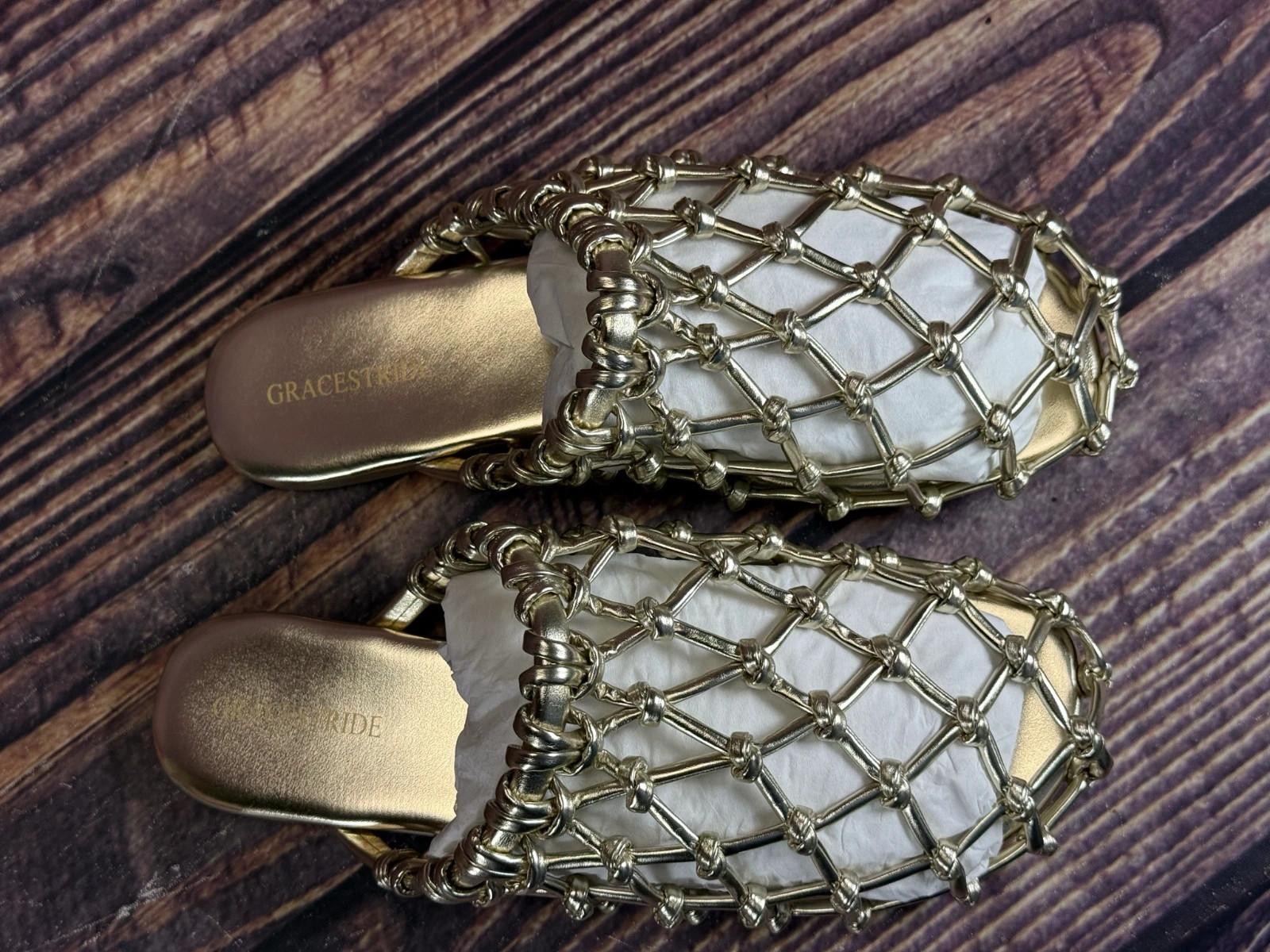 GRACESTRIDE Woven Net Slip On Sandals Women’s Gold Size 8.5 Mules