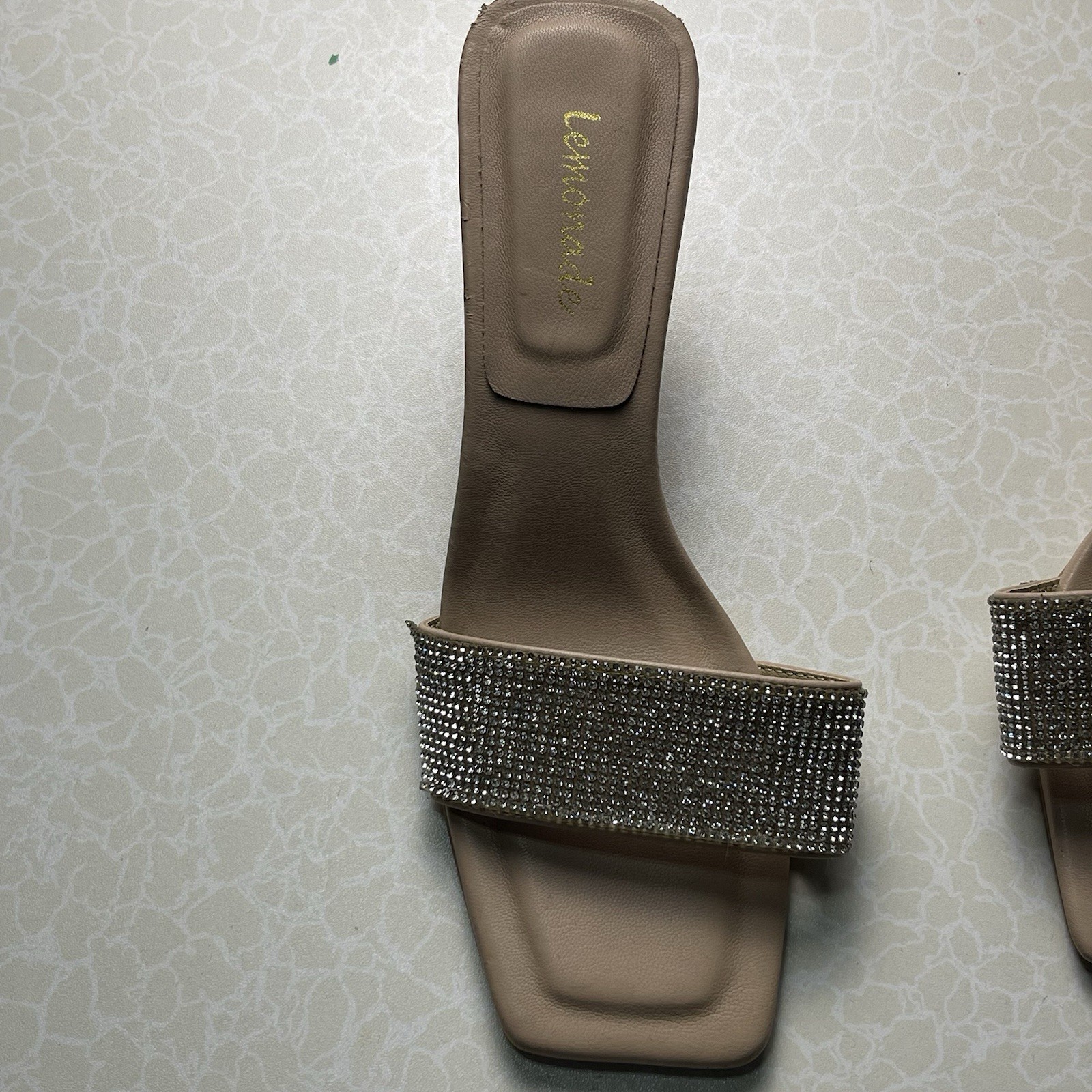 Lemonade Women’s Beige Rhinestone Strappy Slide Sandals Slip On US 7