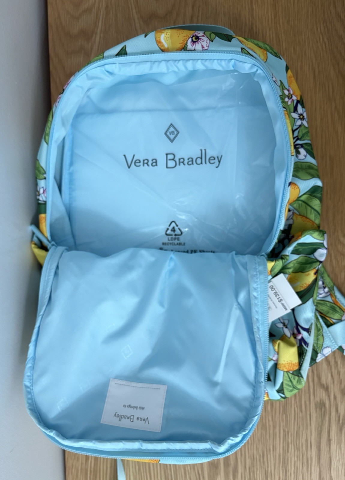 Vera Bradley “Lemon Grove” Backpack LARGE Lighten Up Sporty Yellow NEW 12.5”Tall