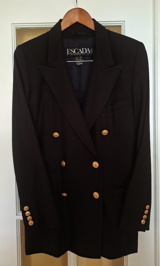 Escada by Margaretha Ley Double-Breasted Blazer Jacket Gold Buttons Size 40