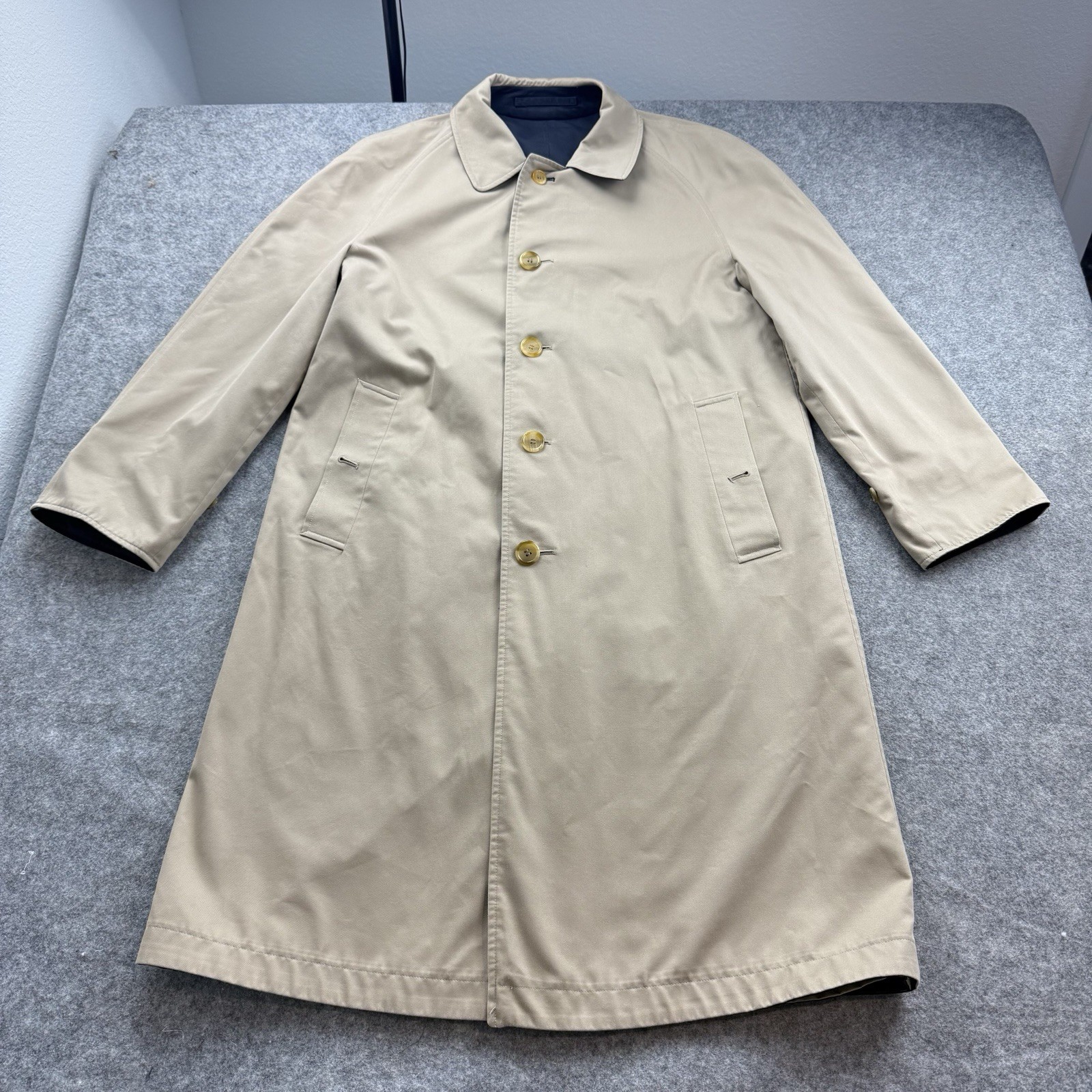 Vintage Burberrys London Reversible Trench Coat Men 34 Reg Beige Navy Mac Jacket