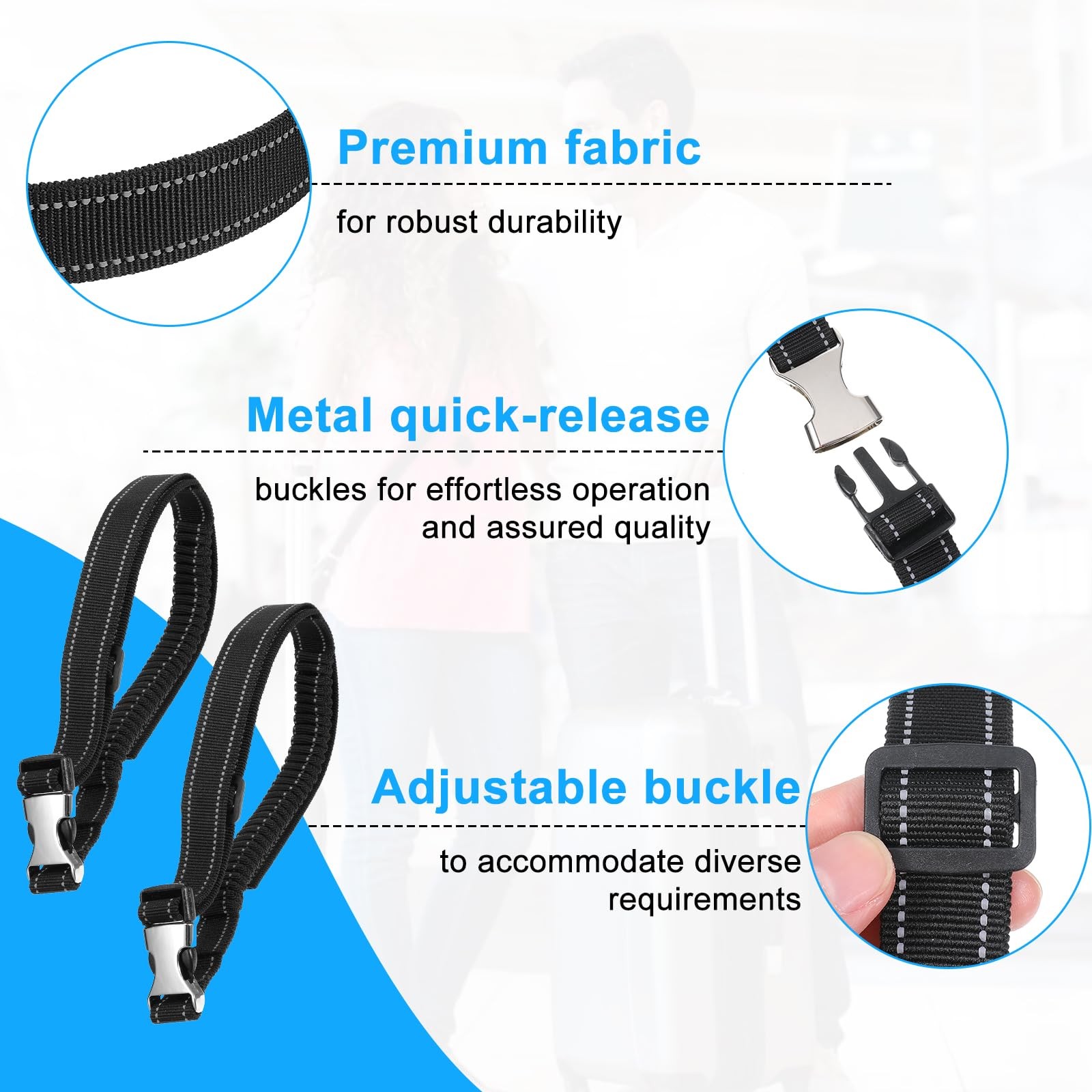 2Pc Luggage Connector Strap Add-A-Bag Metal Buckle Suitcase Belt Adjustable
