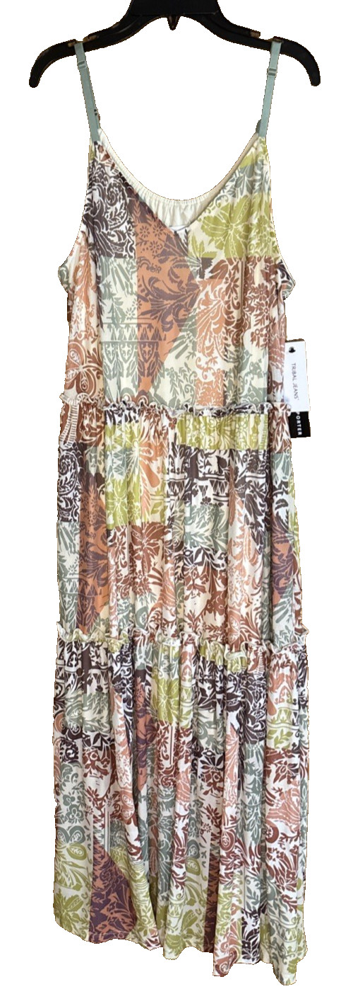 Tribal Sport Women’s G/L Cactus Tiered Spaghetti Strap V-Neck Maxi Dress NWT.
