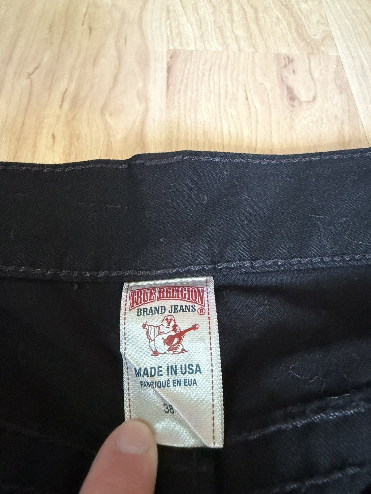 TRUE RELIGION RICKY Mens Flap Pockets Straight Black Denim Jeans Pants 38 x 33