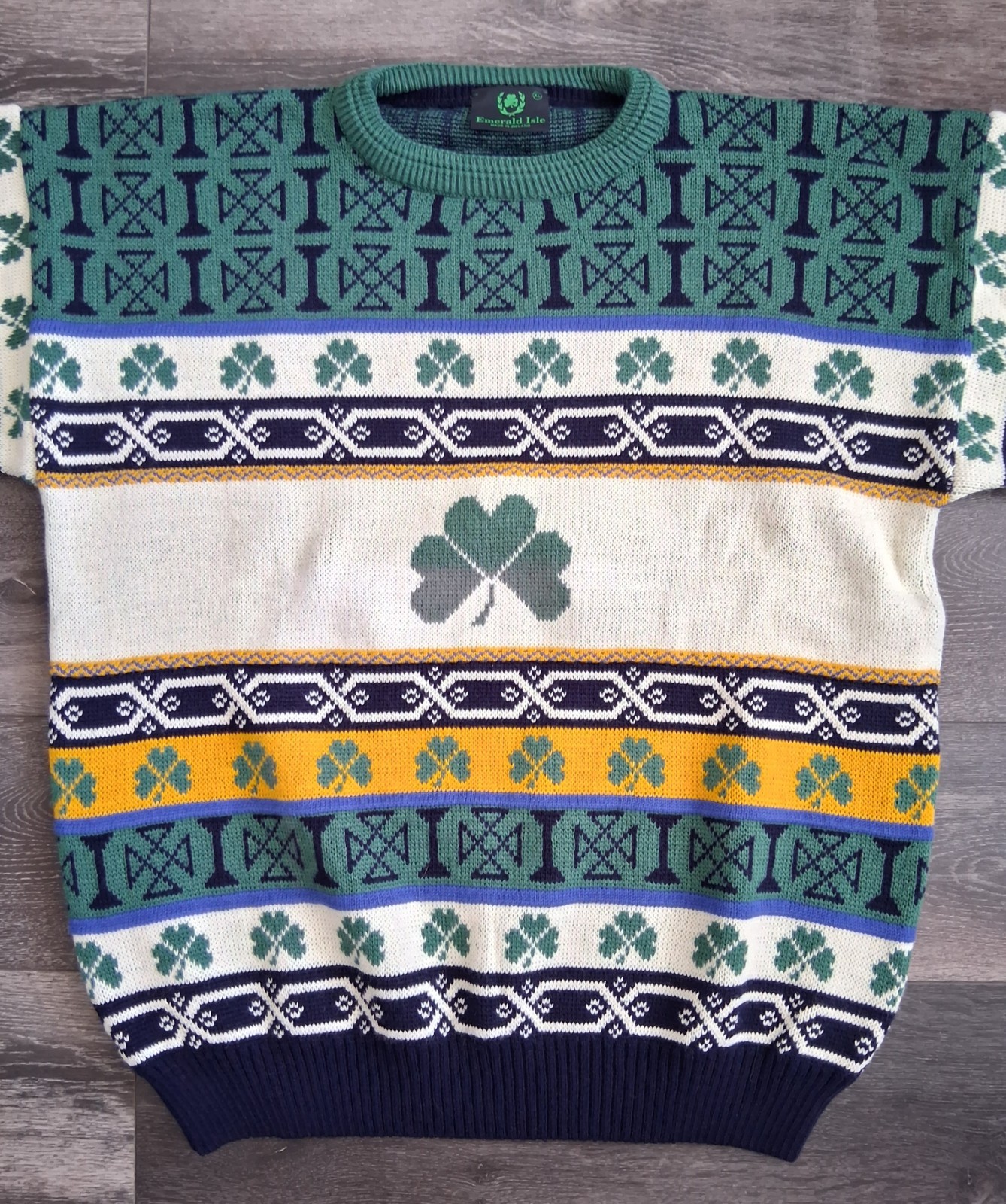 Vintage Emerald Isle Irish Shamrock Knit Sweater Size XL Made In Ireland NWOT