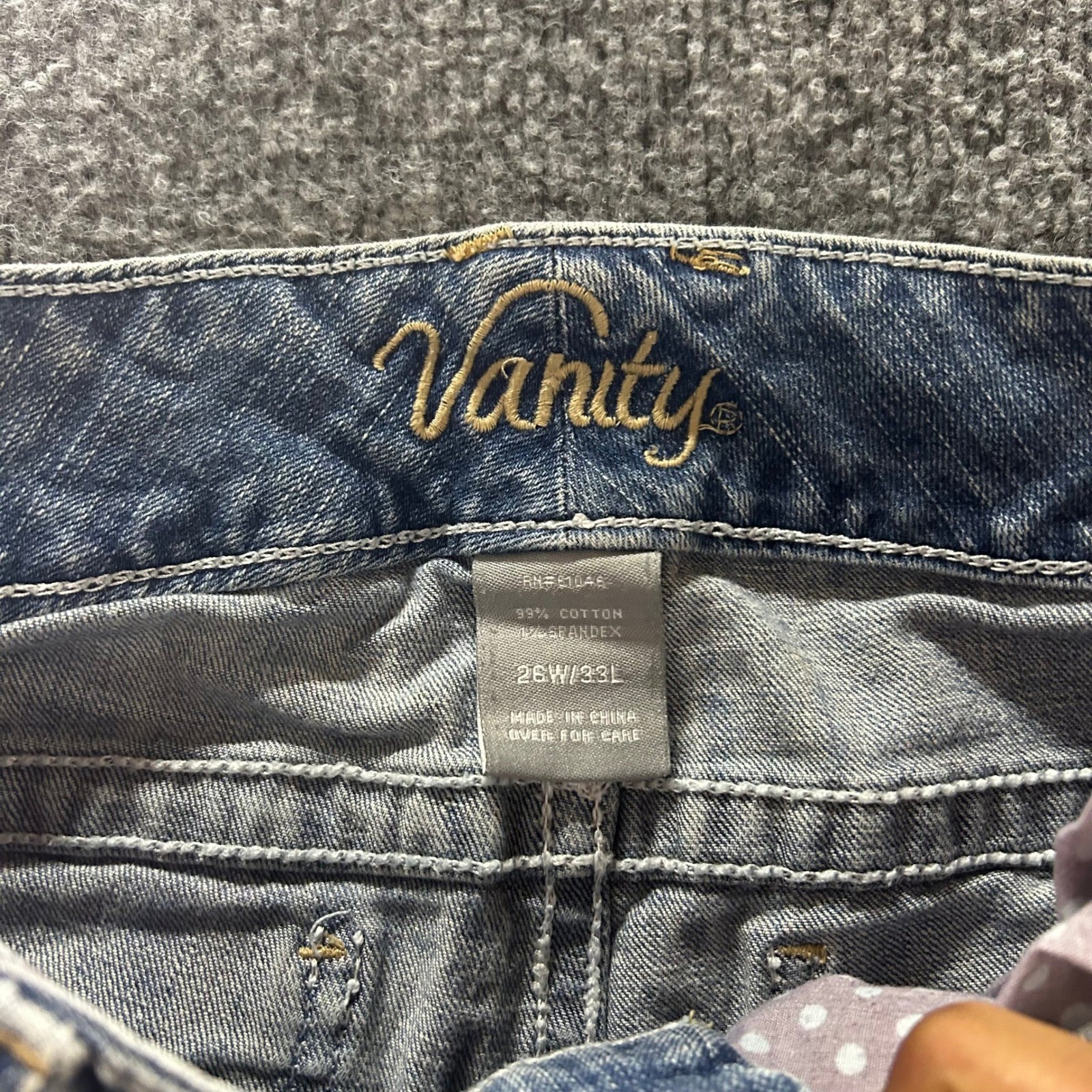 Vanity Jeans Womens 26W/33L Blue Bootcut Low Rise Stretch Thick Stitch Denim