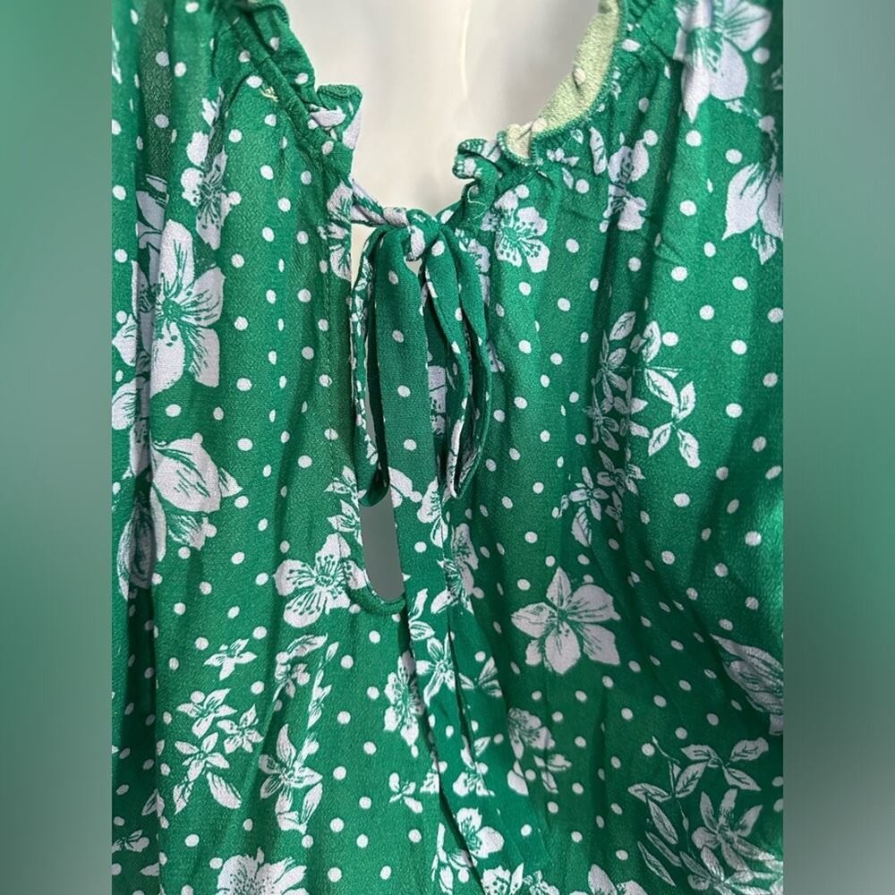 Free People One On One Date Green Floral Print Long Sleeve Bodysuit Size Small