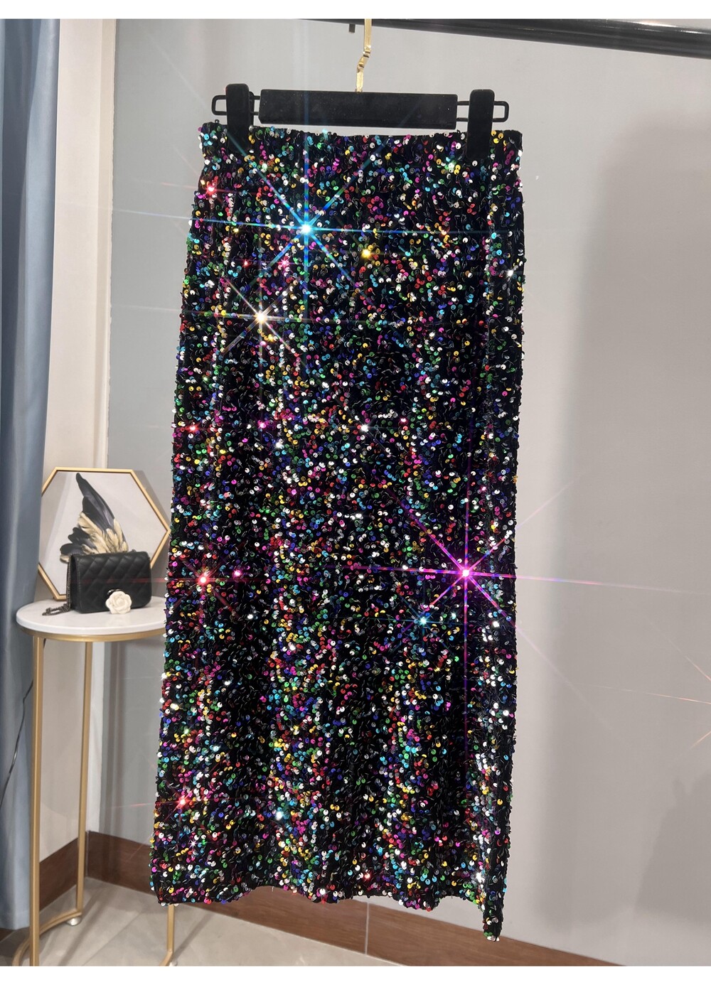 Thickened High-waisted Slim,Versatile Mid-length Skirt SequinSkirt
