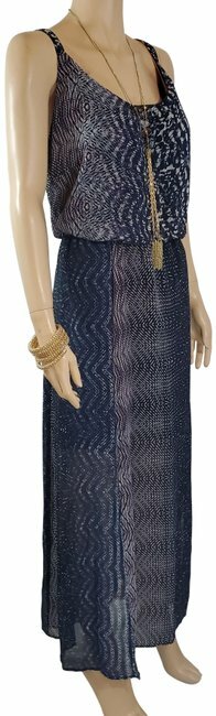 ABS Allen Schwartz Chic Resort Maxi Dress 16 Blue Geometric Sheer Overlay $328