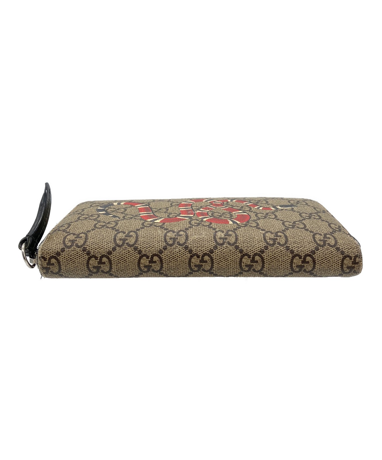 Gucci Kingsnake Print Brown GG Canvas Zip Around Wallet 451273 Italy Unisex