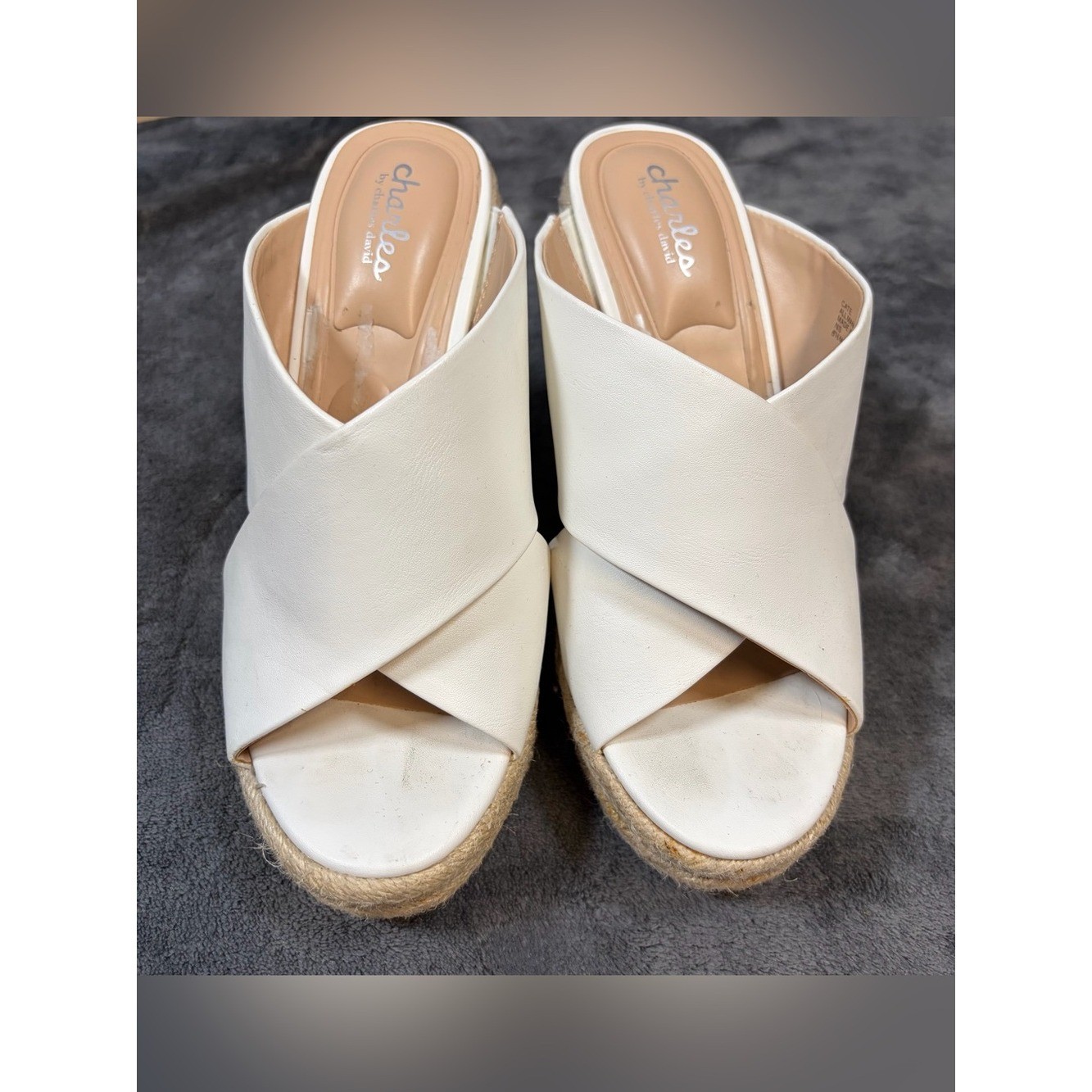 Charles By Charles David White Cross-Strap Espadrille Wedge Mules