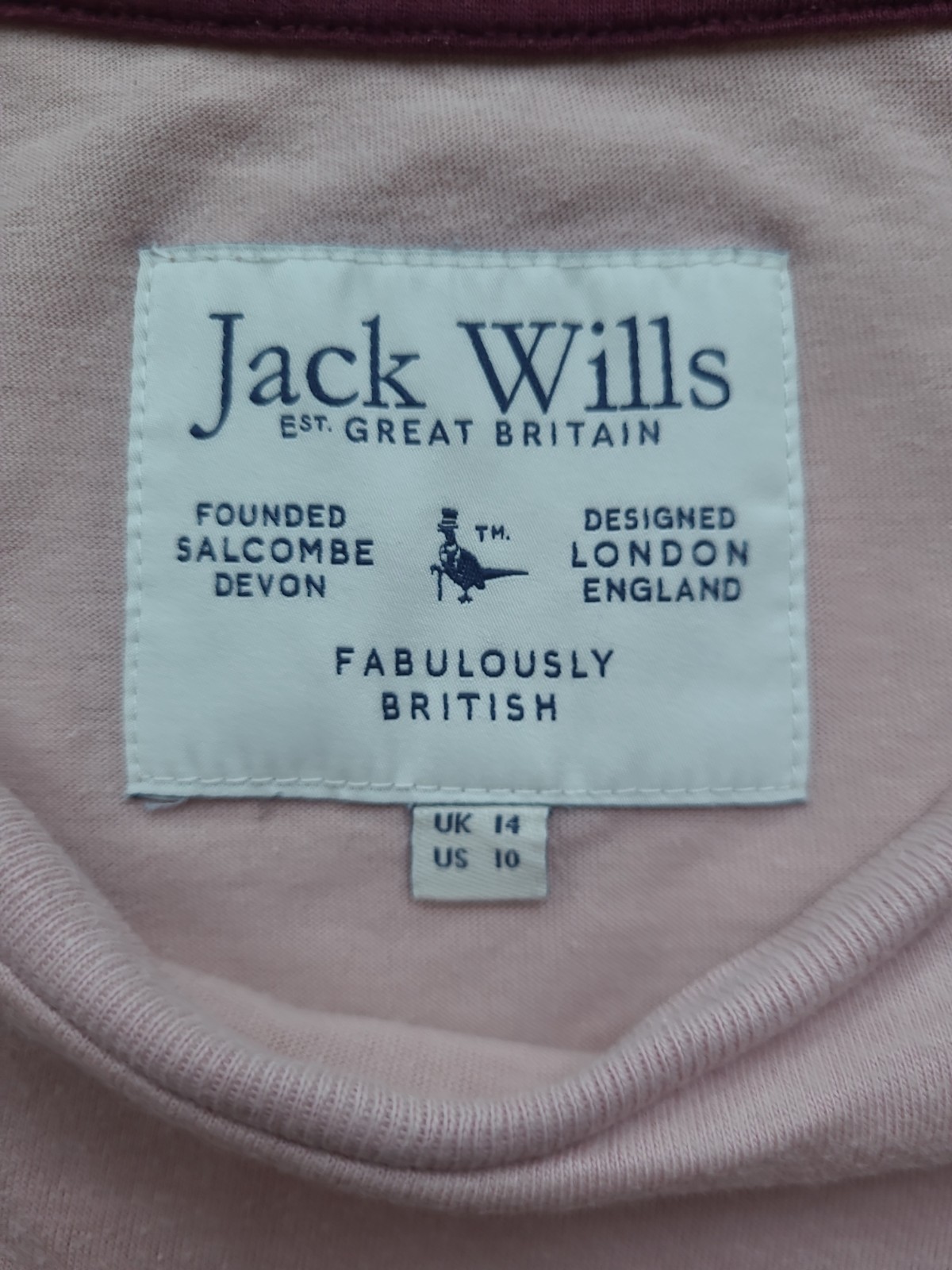Jack Wills T Shirt Womens Size 14 Rose Pink BF Graphic Print T Set In Sleeve Top