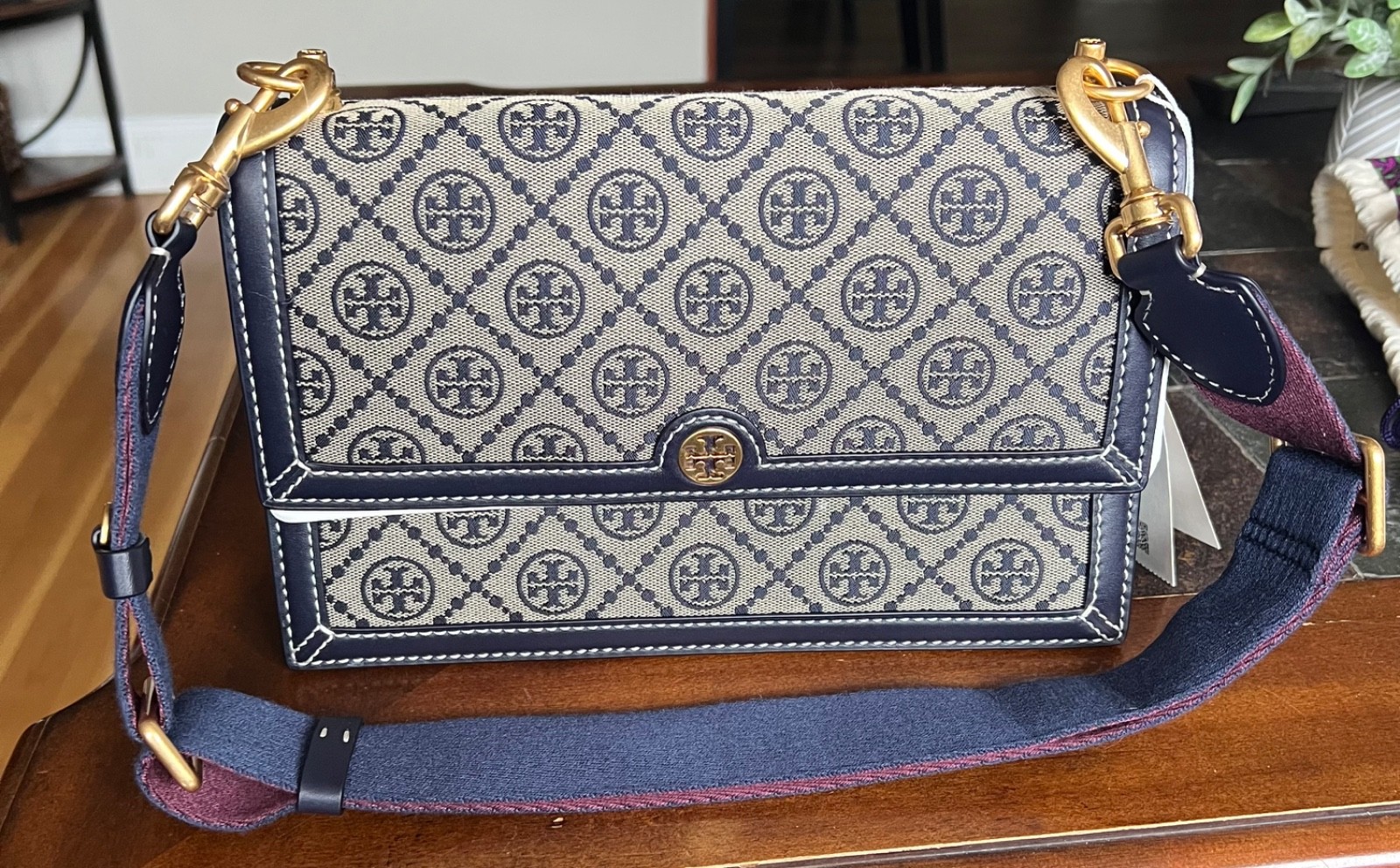 Tory Burch T Monogram Jacquard Shoulder Bag in Tory Navy (Style 155102)