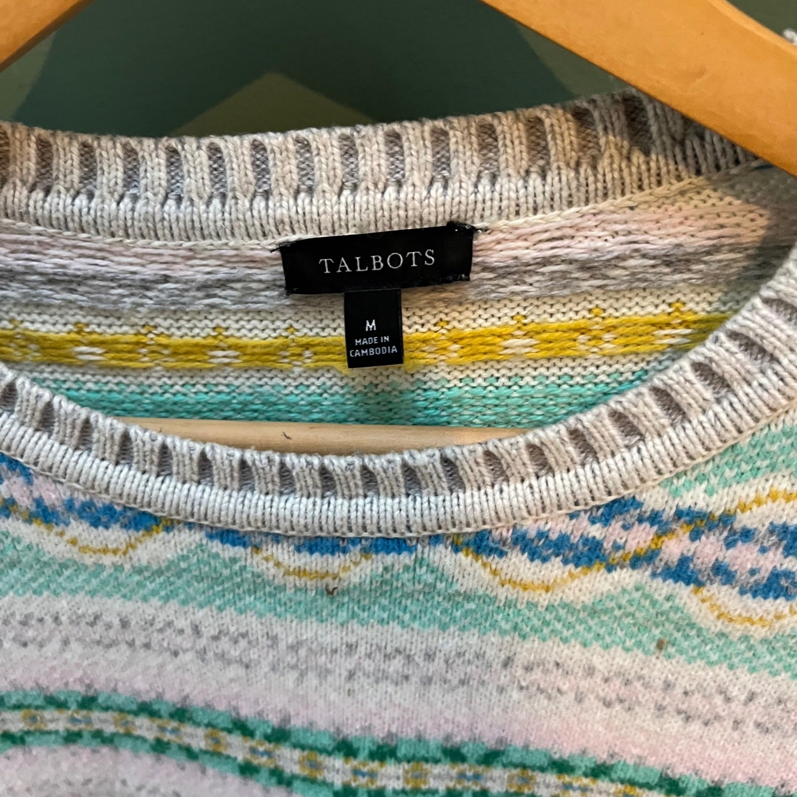 Talbots Women’s Fair Isle Knit Sweater Size M Cotton Blend Crew Neck Long Sleeve