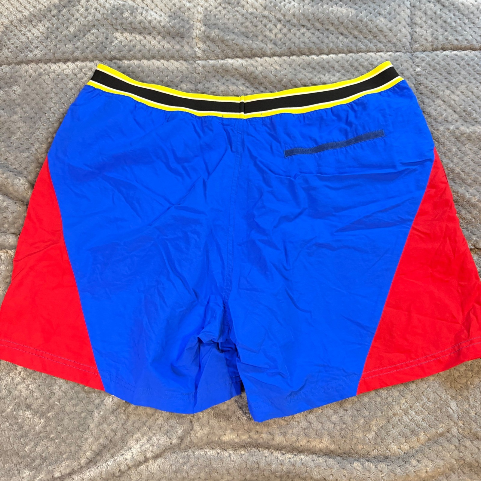 Forever 21 Men XL Swim Trunks Blue Red Colorblock First Class Yacht Club Shorts