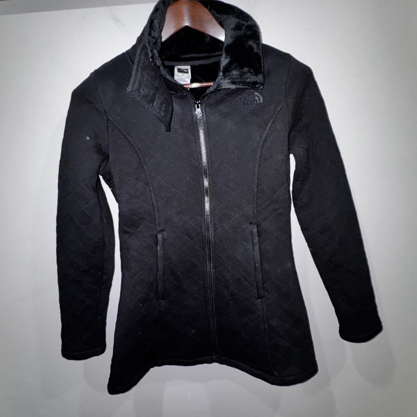 The North Face Caroluna Quilted Fleece Jacket Womens Small Black EUC