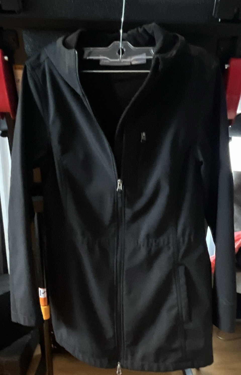 FreeTech Women’s Black Hooded Full Zip Softshell Mid-Length Jacket Size S