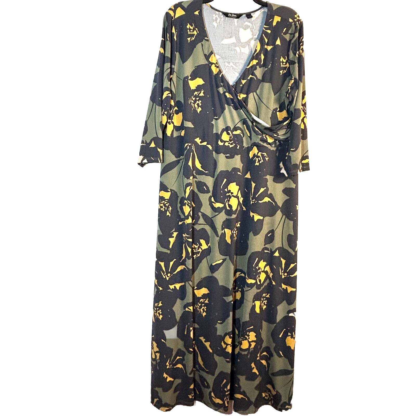 Du Jour Dress Size XLP PETITE Faux Wrap Jersey Knit Maxi Green Camo Floral Print