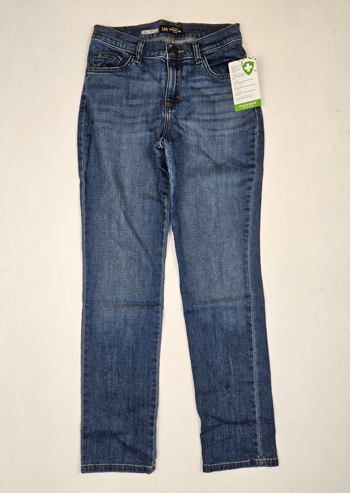 LEE Insect Shield Womens Blue Denim Relaxed Mid-Rise Straight Leg Jeans Size 2