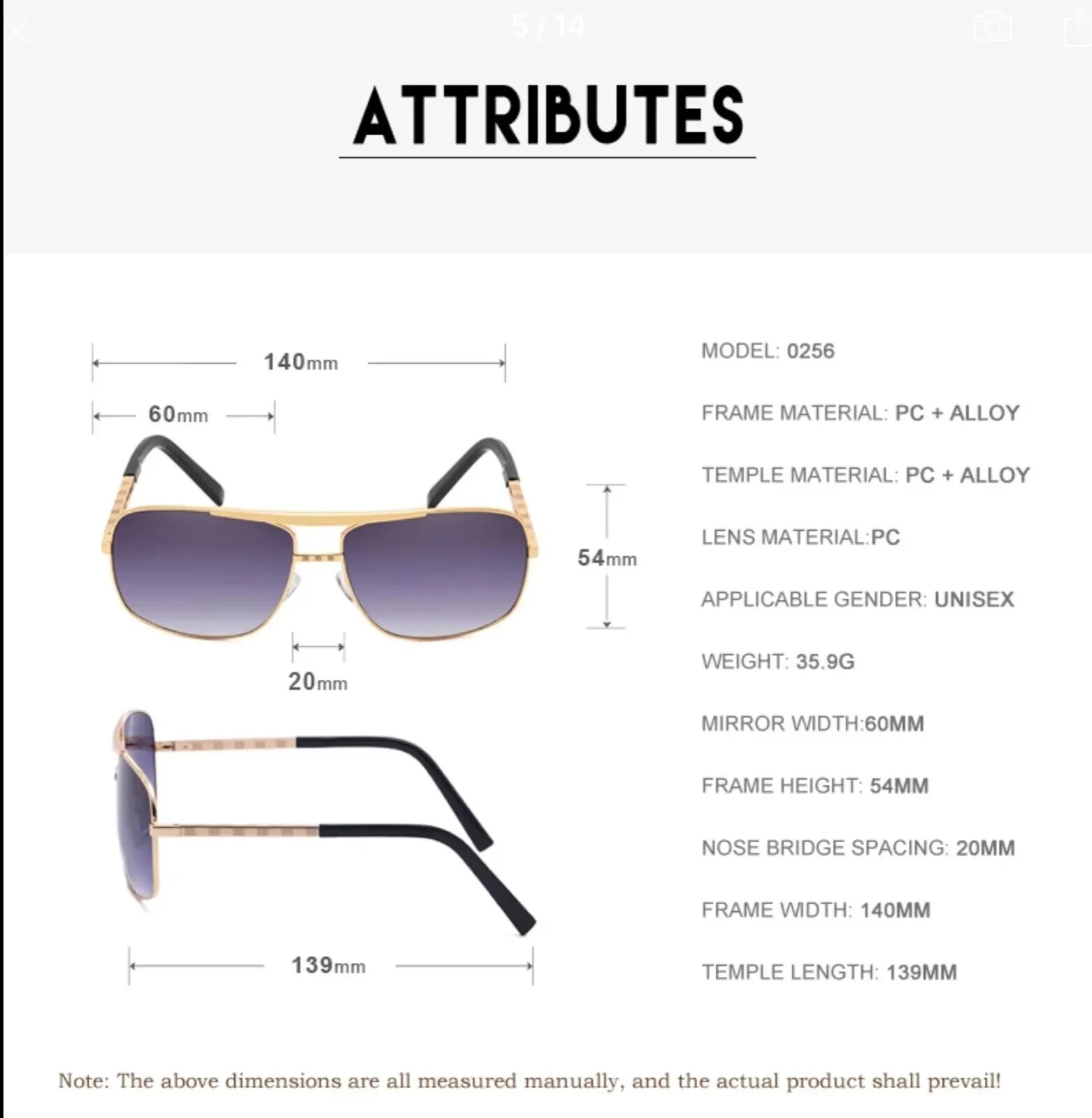 Mens Sunglasses ~ Brown Gradient Lens ~ Gold Frame ~ Brand New ~ Ships Same Day