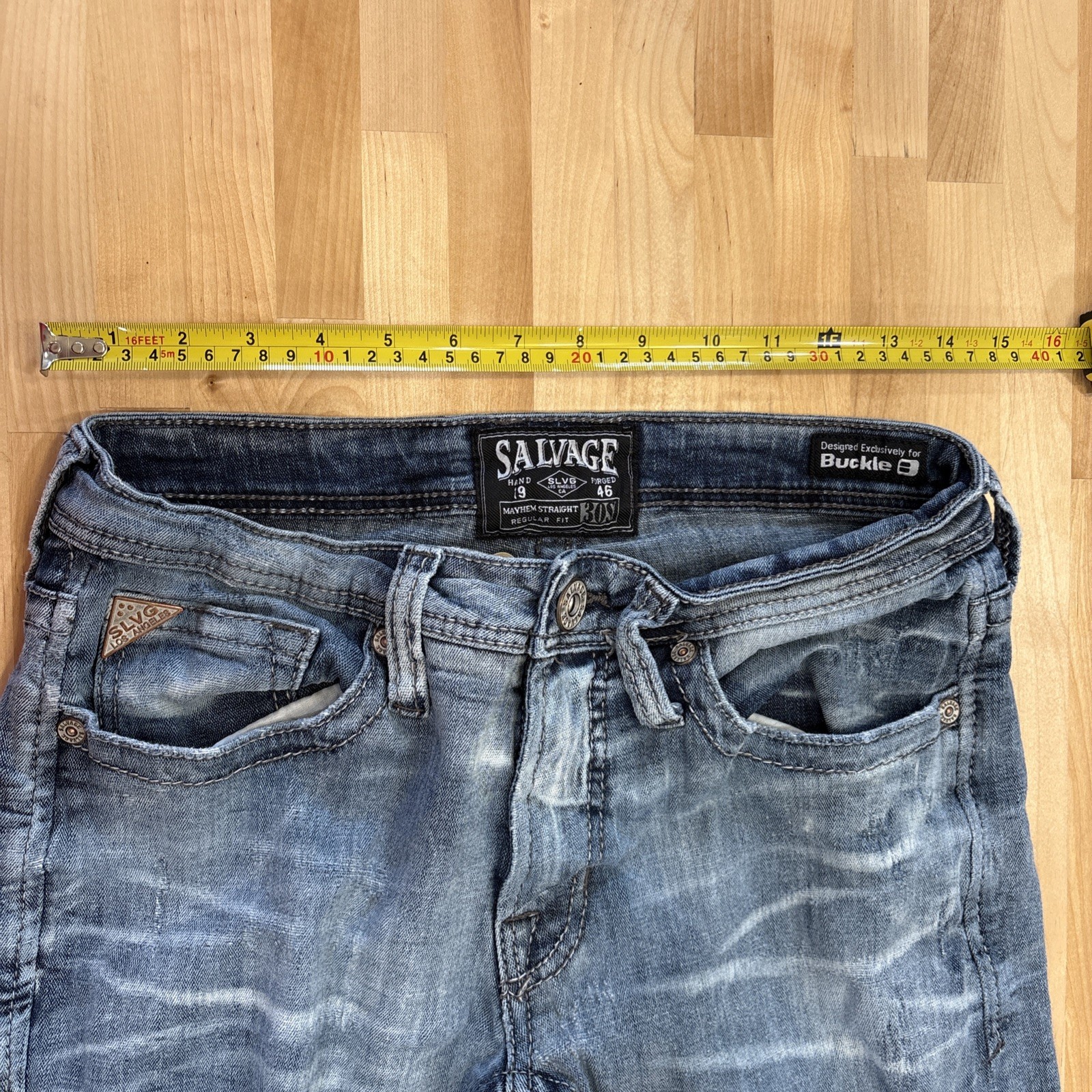 BKE Salvage Supply Co Mayhem Straight Leg Jeans Mens 30 S LightWash Heavy Stitch