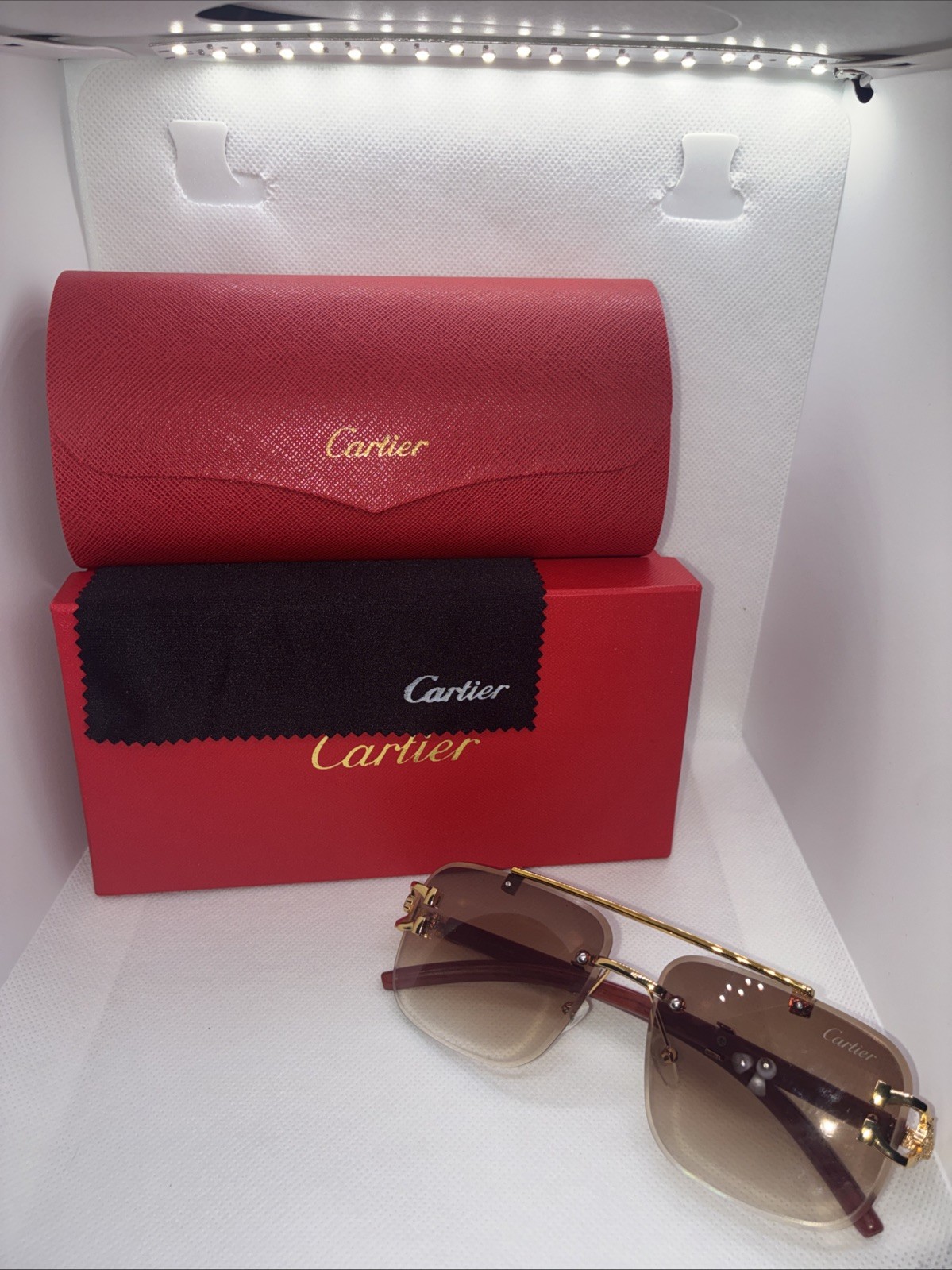 Cartier Big C Frame Orange/Brown Fade Frameless Lens Gold Frame No Cloth Case