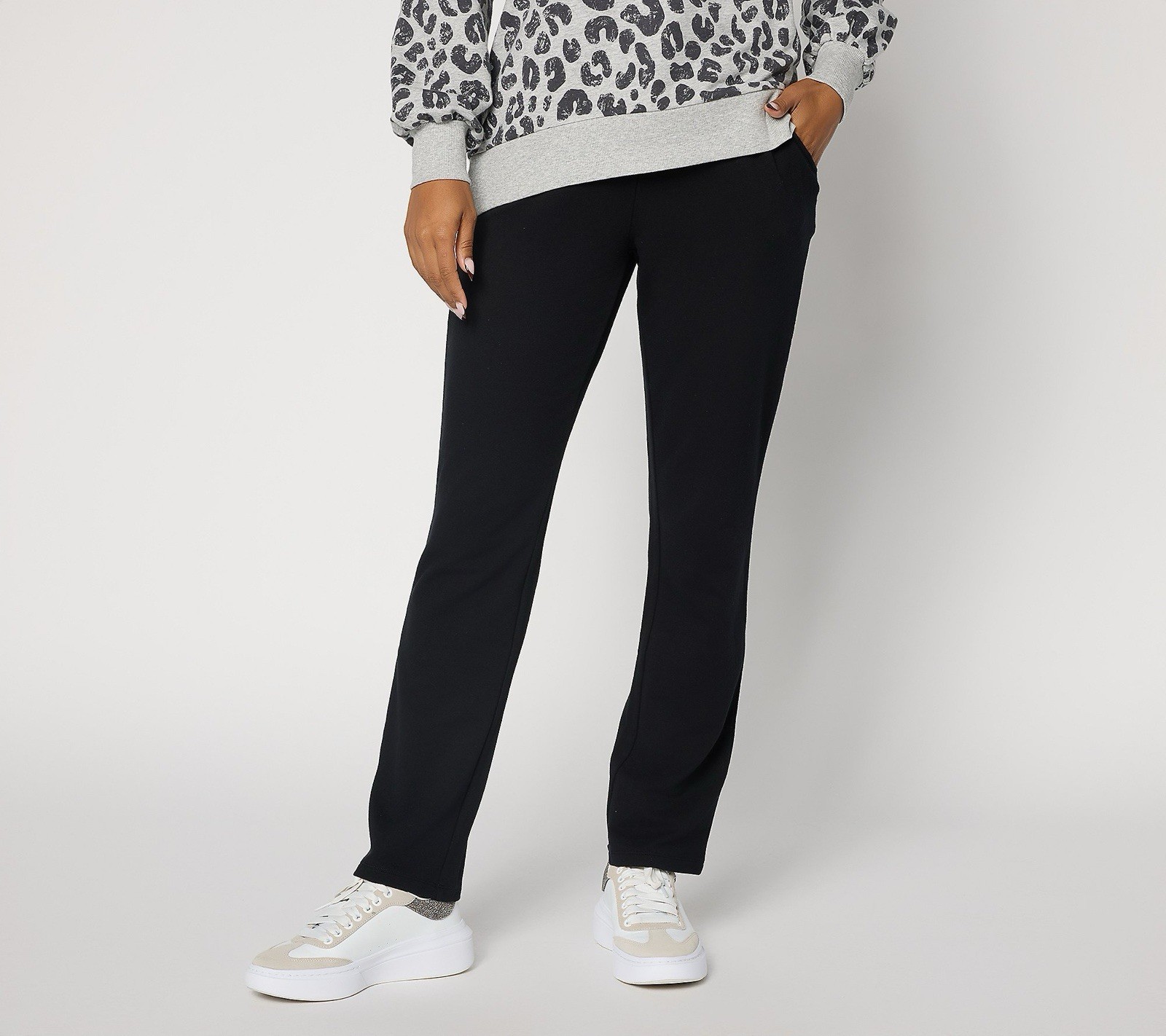 Belle by Kim Gravel Petite French Terry Straight Leg Pant Size PXL Black A714165
