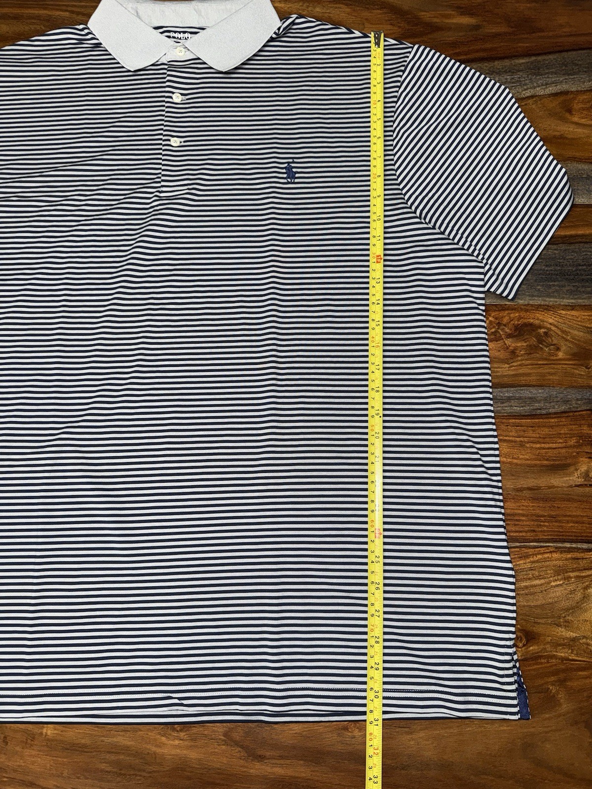 POLO RALPH LAUREN Men’s Big & Tall Grey Navy Striped Performance Polo Shirt 2XB