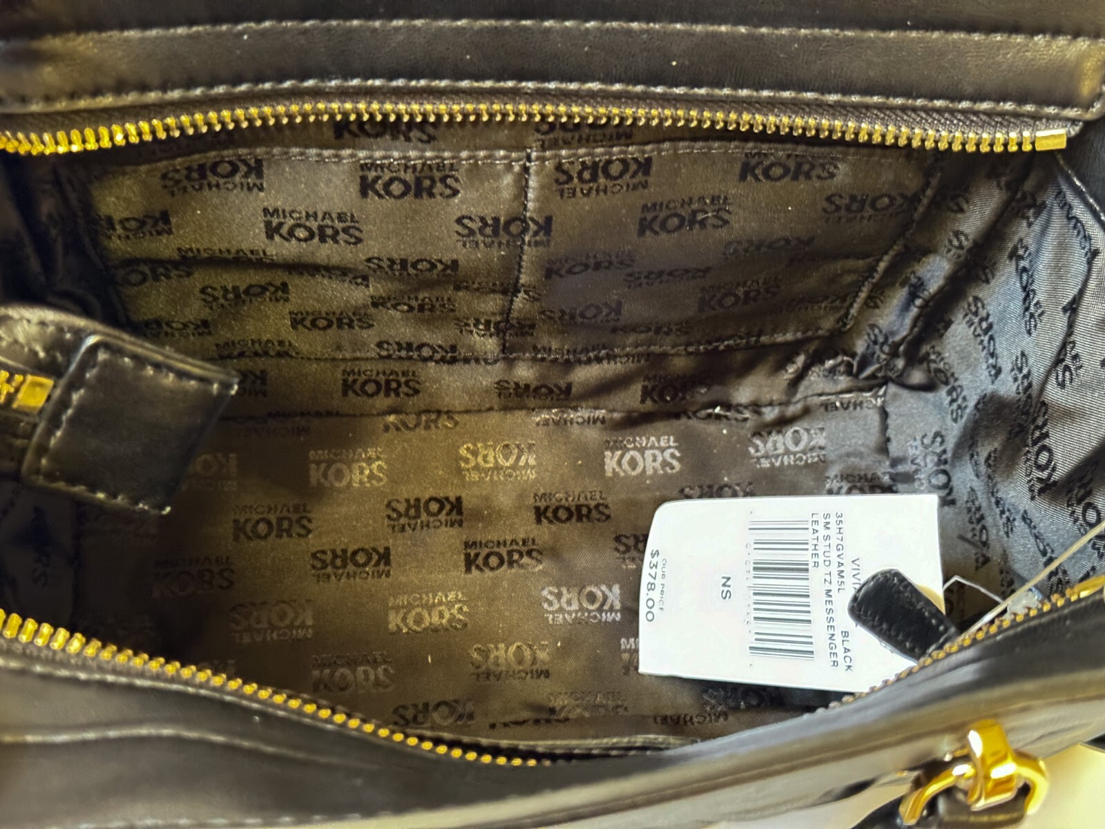 MICHAEL KORS VIVIANNE SMALL SATCHEL CROSSBODY BAG BLACK/GOLD STUDS