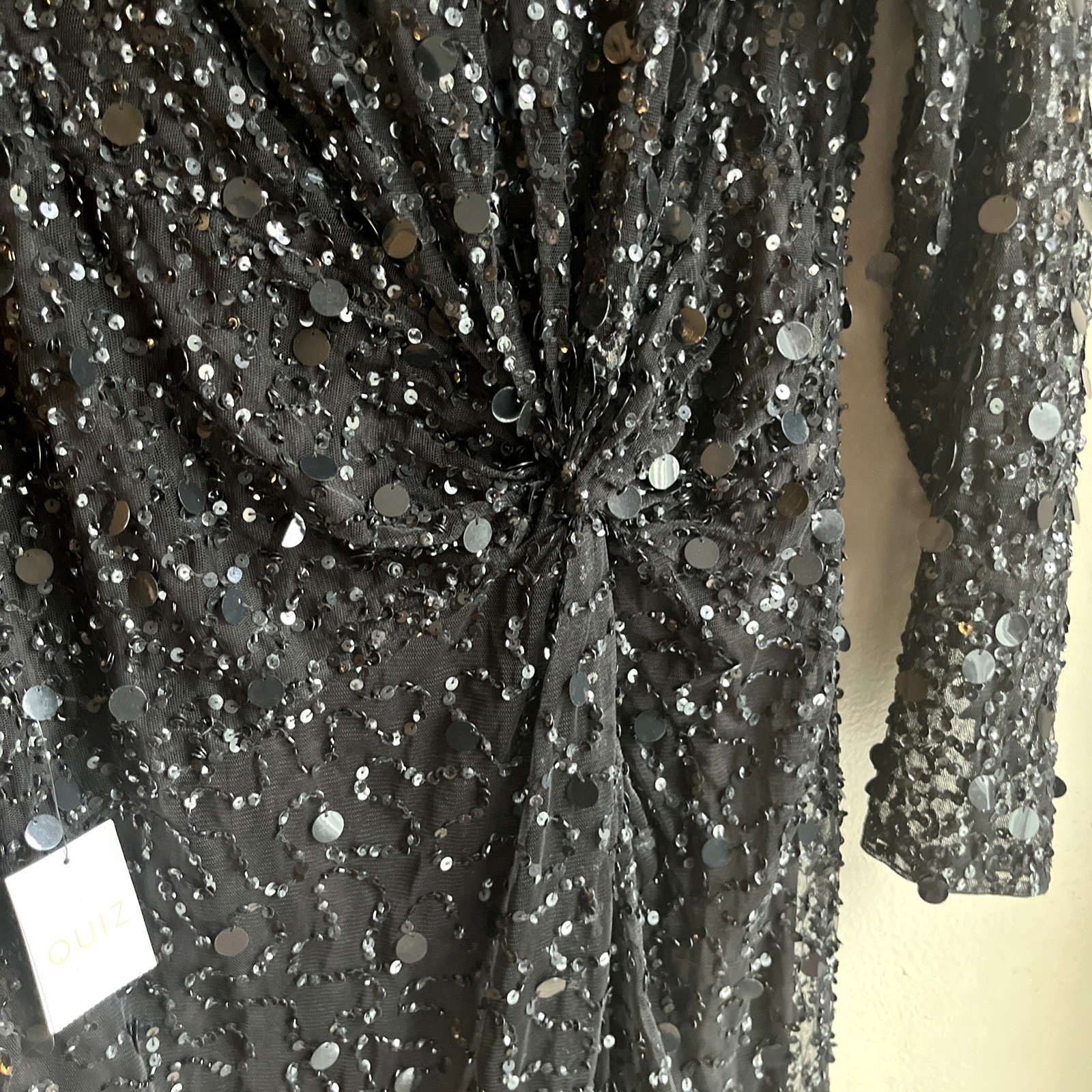 Quiz Embellished Black Sparkle Evening Dress Gown – sz 6 / 10 UK -msrp $350