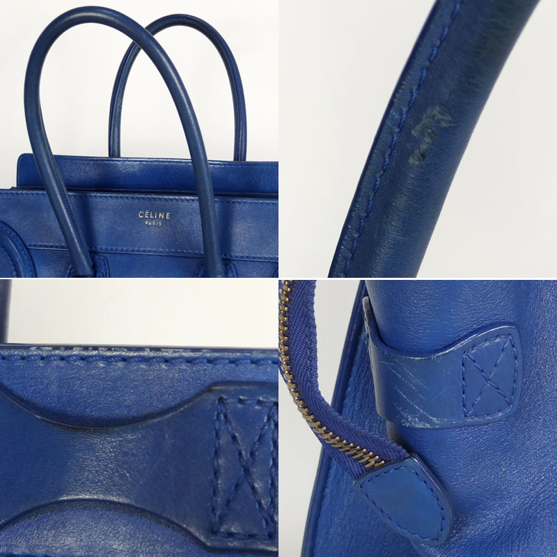 CELINE Luggage Micro Shopper Tote Bag 167793 Handbag Blue Gold Hardware Used F/S