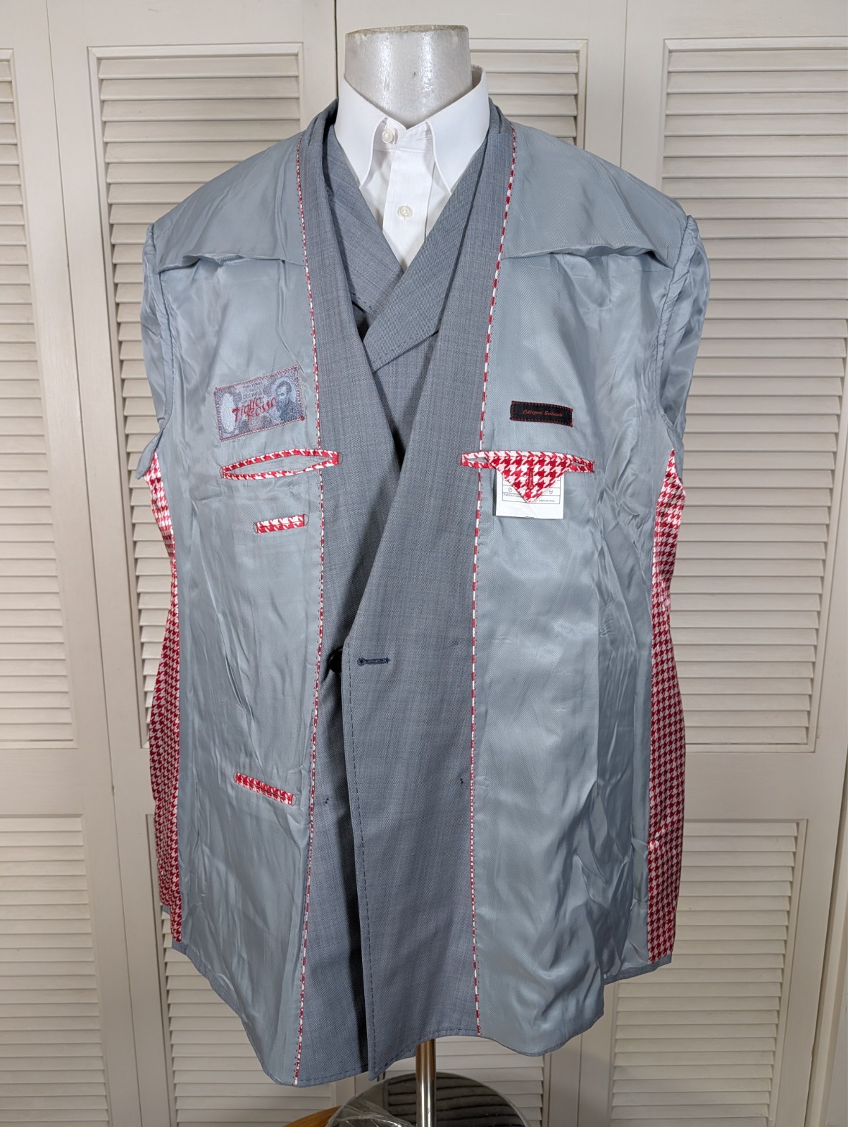 Tiglio Rosso 3 Piece Suit Mens 56L Pants 48×34 Light Gray Double Breasted 150s