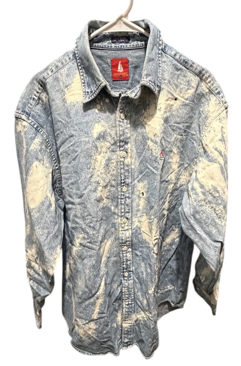 Vintage Norsport Blue Bleached Men’s Denim Shirt Size Large
