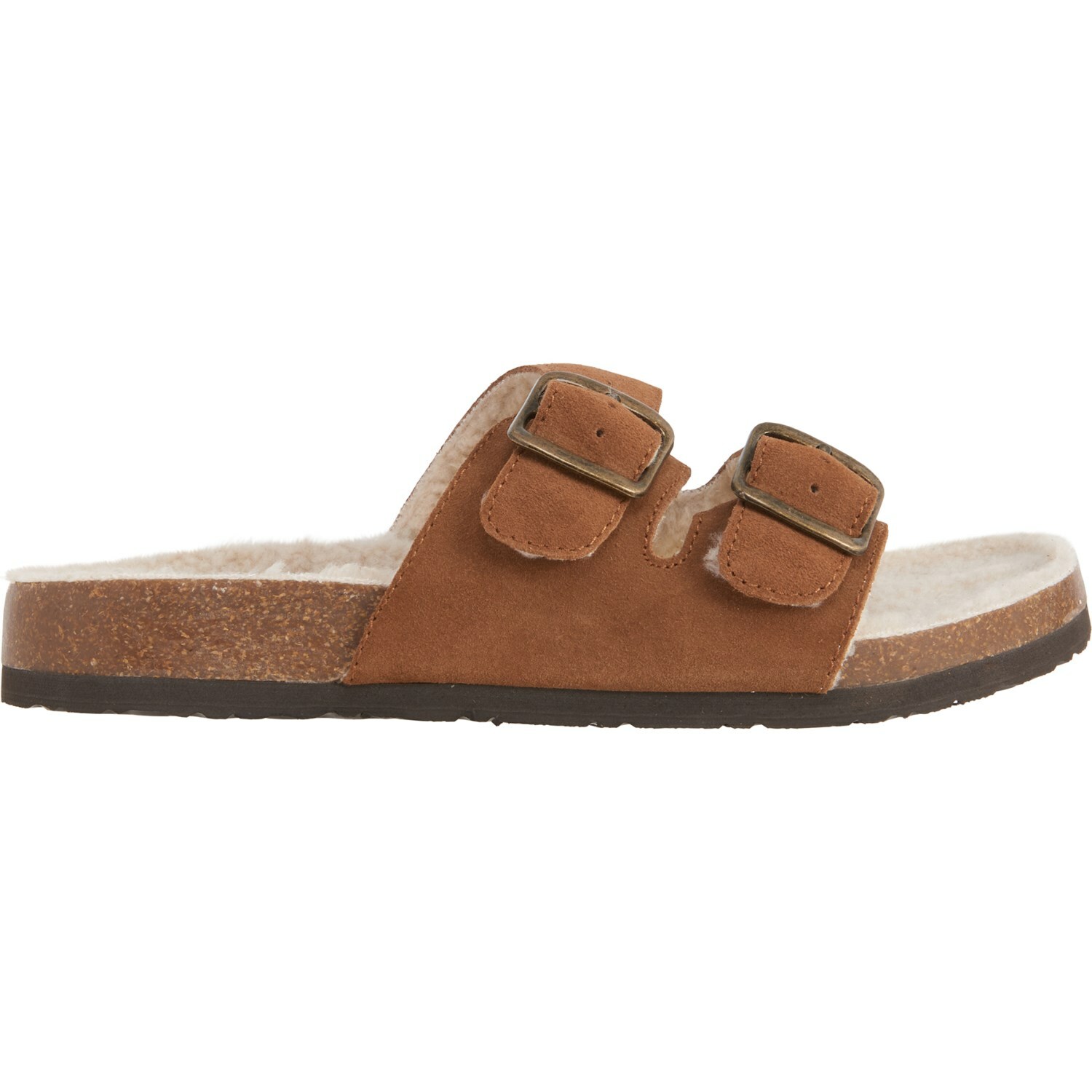 White Mountain Womens size 7 Oiled Leather Sherpa Lined Buckle Sandals Chestnut