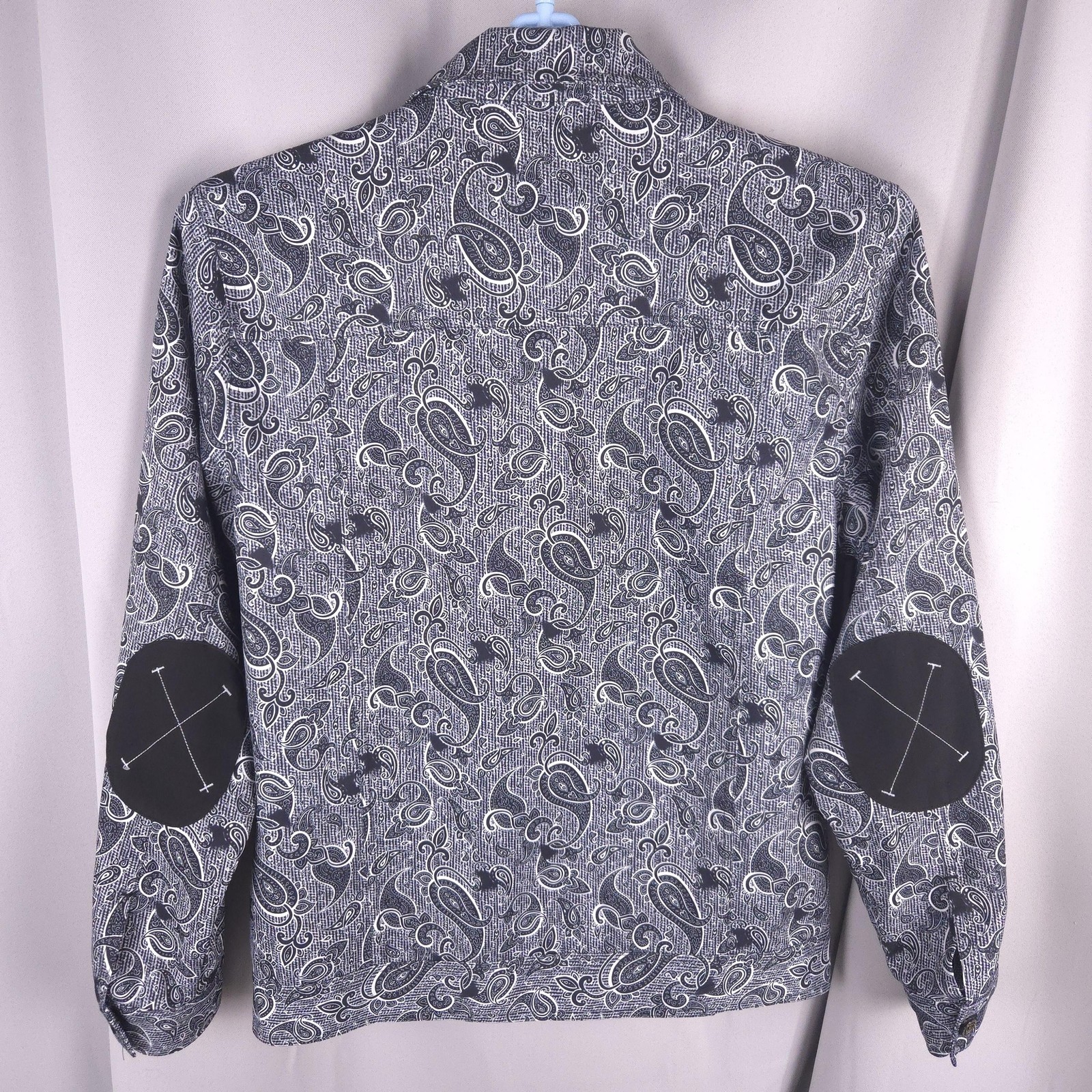 Suslo Couture Jacket Men L Black Paisley Utility Field Coat Elbow Pads Statement
