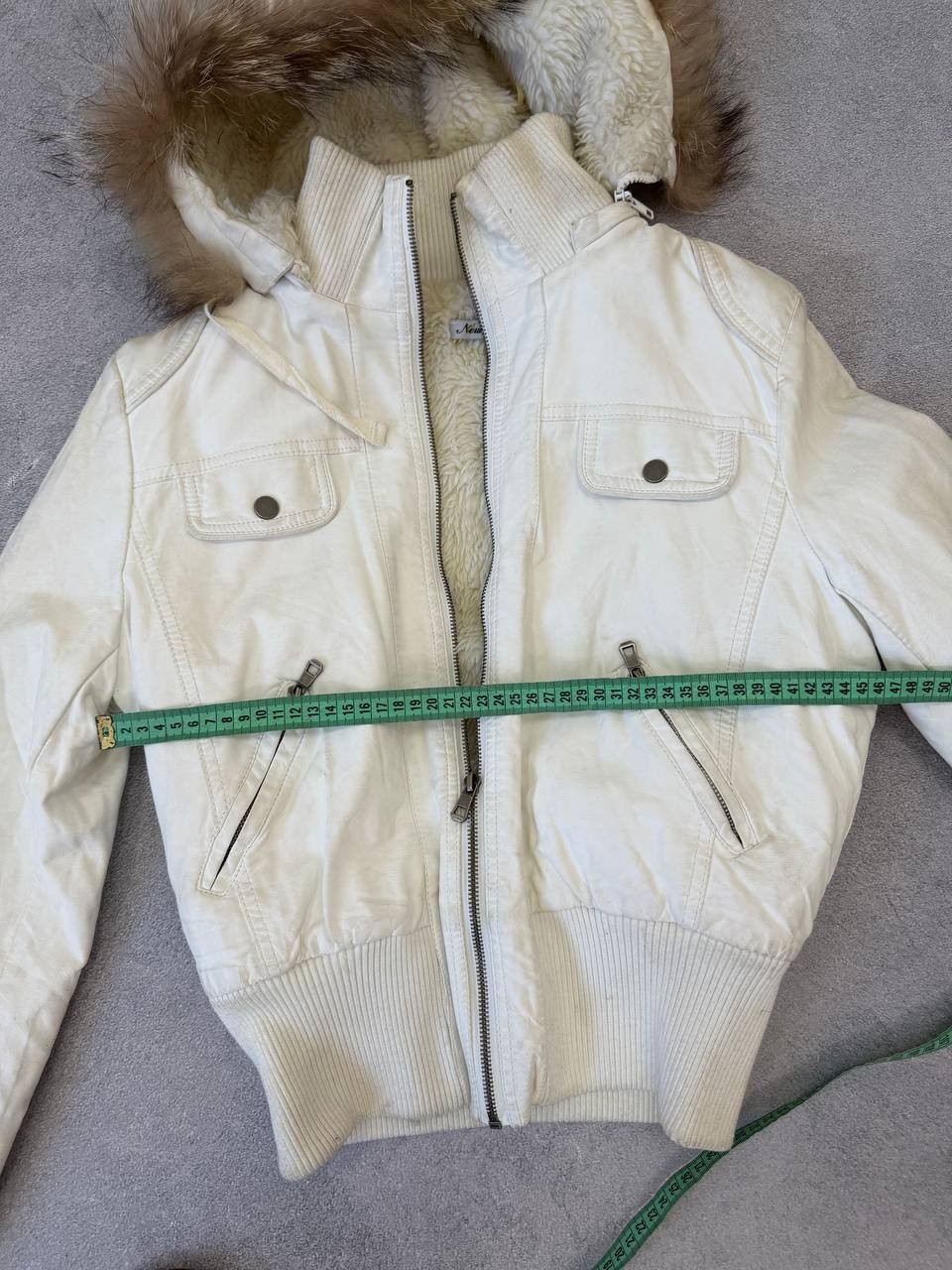Vintage 90s White Avant-Garde Faux Fur Fell Cropped Leather Y2K Streetwear Jacke