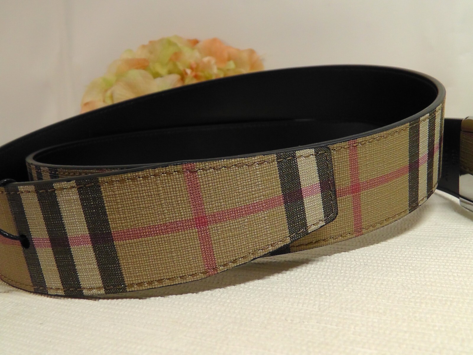 BURBERRY Archive Beige / Black Vintage Check E-Canvas Reversible Belt Size 105cm
