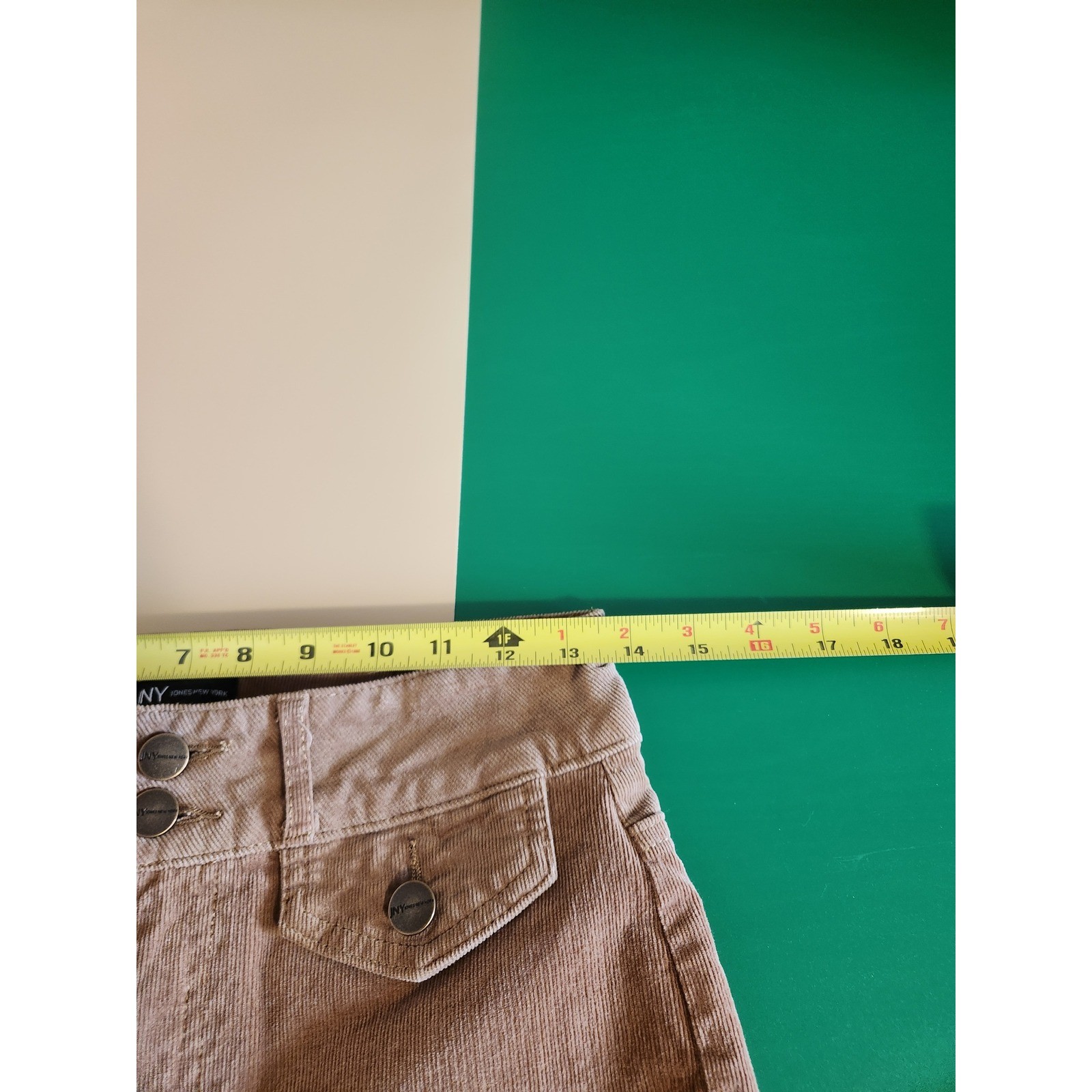 Jones New York Corduroy Pants Women 4 Tan Flare Leg Double Button JNY Stretch