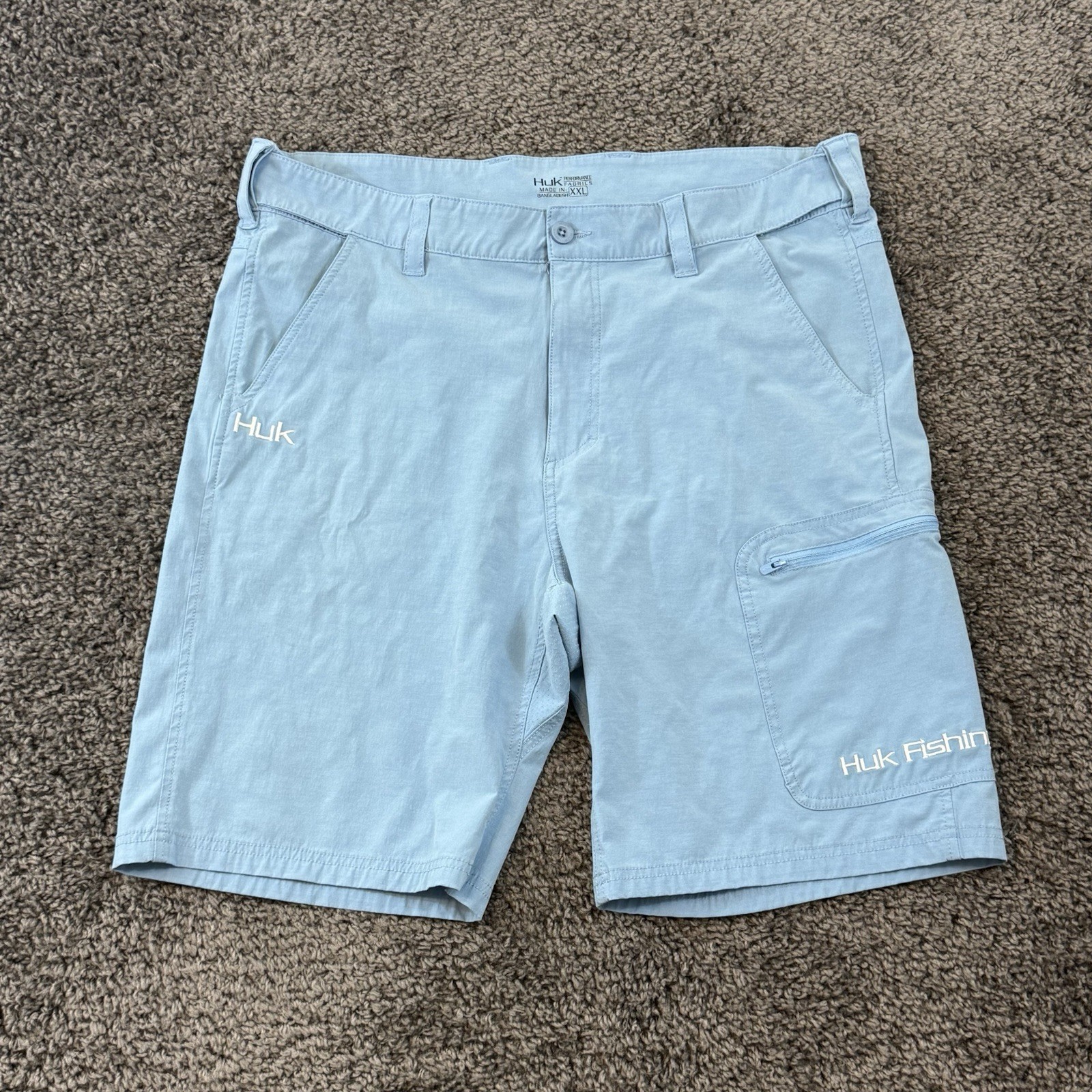 Huk Next Level Cargo Shorts Men’s 2XL Light Blue H2000011 Utility Fishing Golf