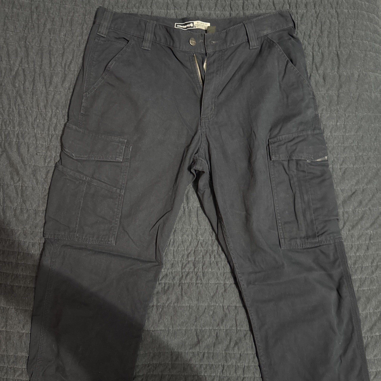 BRAND NEW Carhartt 34×32 Relaxed Fit Canvas Cargo Work Pants, Navy, 103574